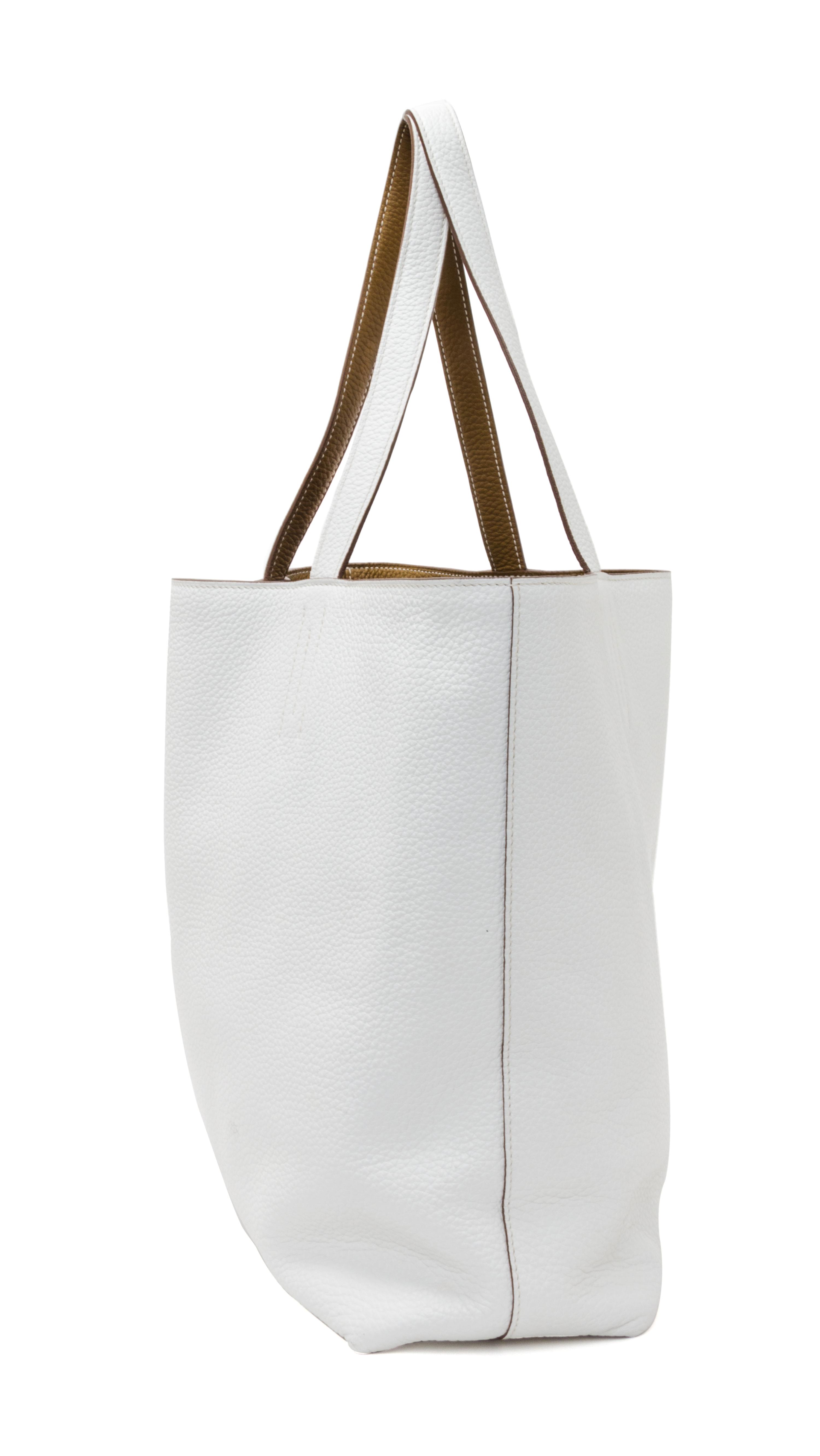 An Hermes Blanc/Chamois 45cm Taurillon Clemence Double Sens Tote, 17.5" x 15.5" x 5".
