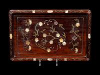 A Chinese Mother-of-Pearl Inlaid Hongmu Rectangular Tray