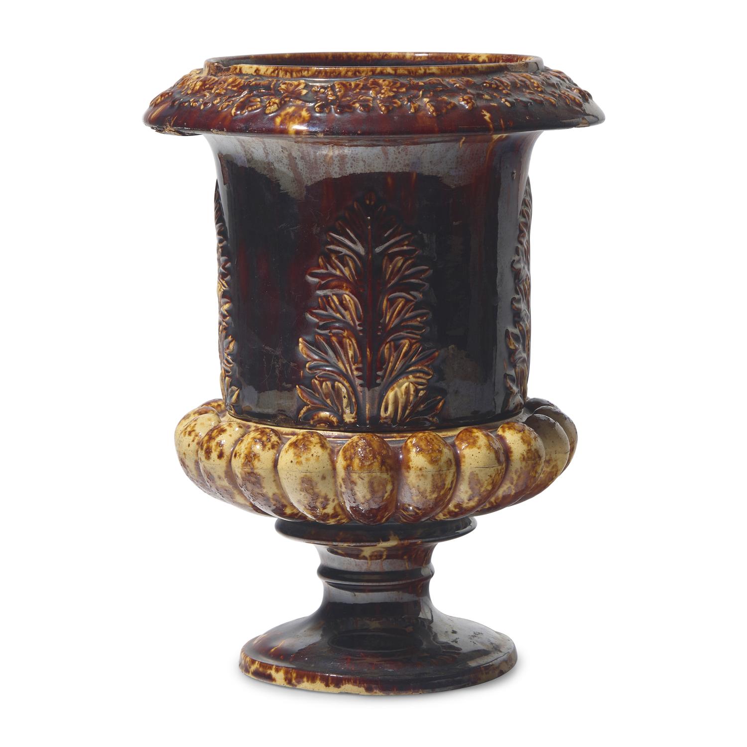A Rare Rockingham Glazed Earthenware Two-Piece Flower Pot / Urn