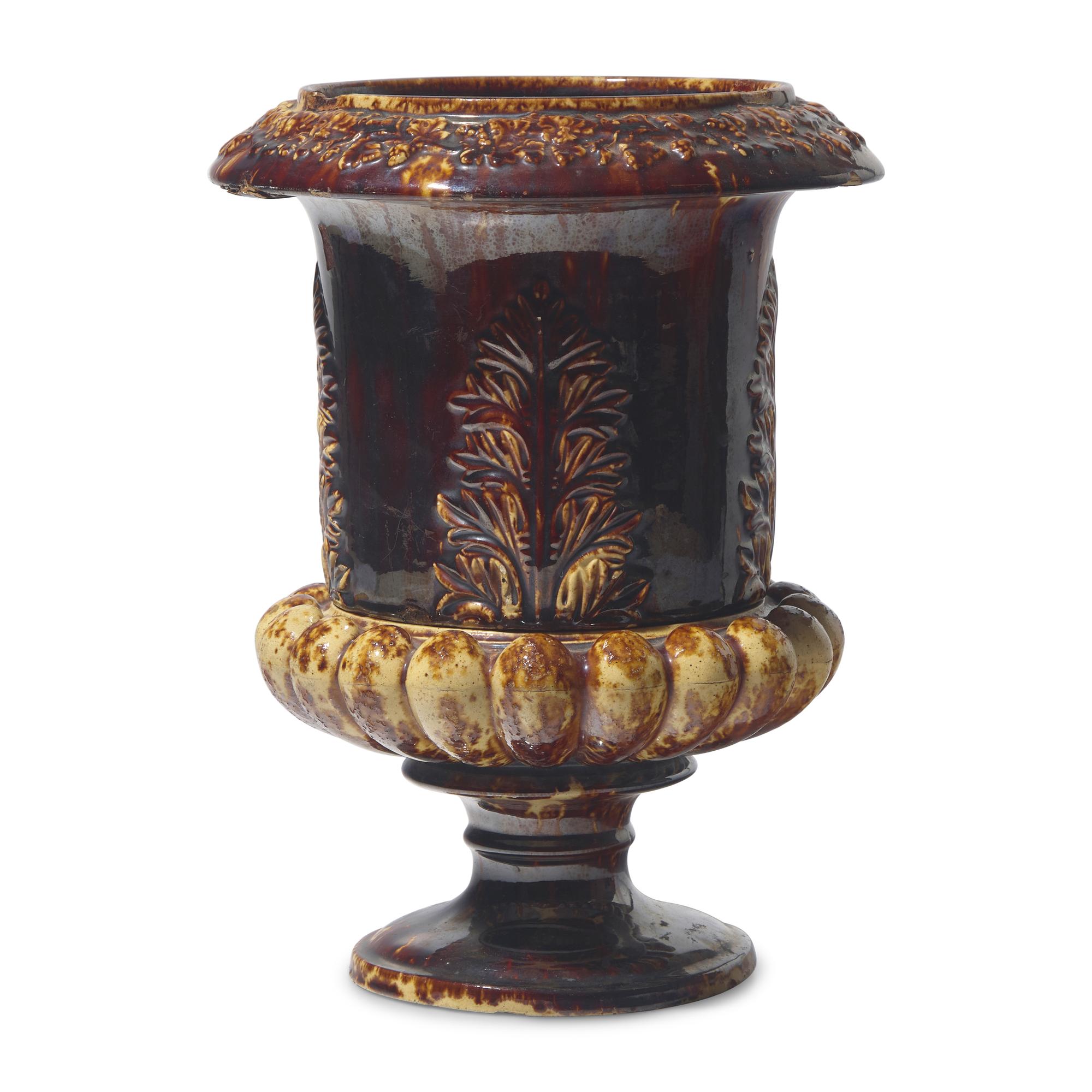 A Rare Rockingham Glazed Earthenware Two-Piece Flower Pot / Urn