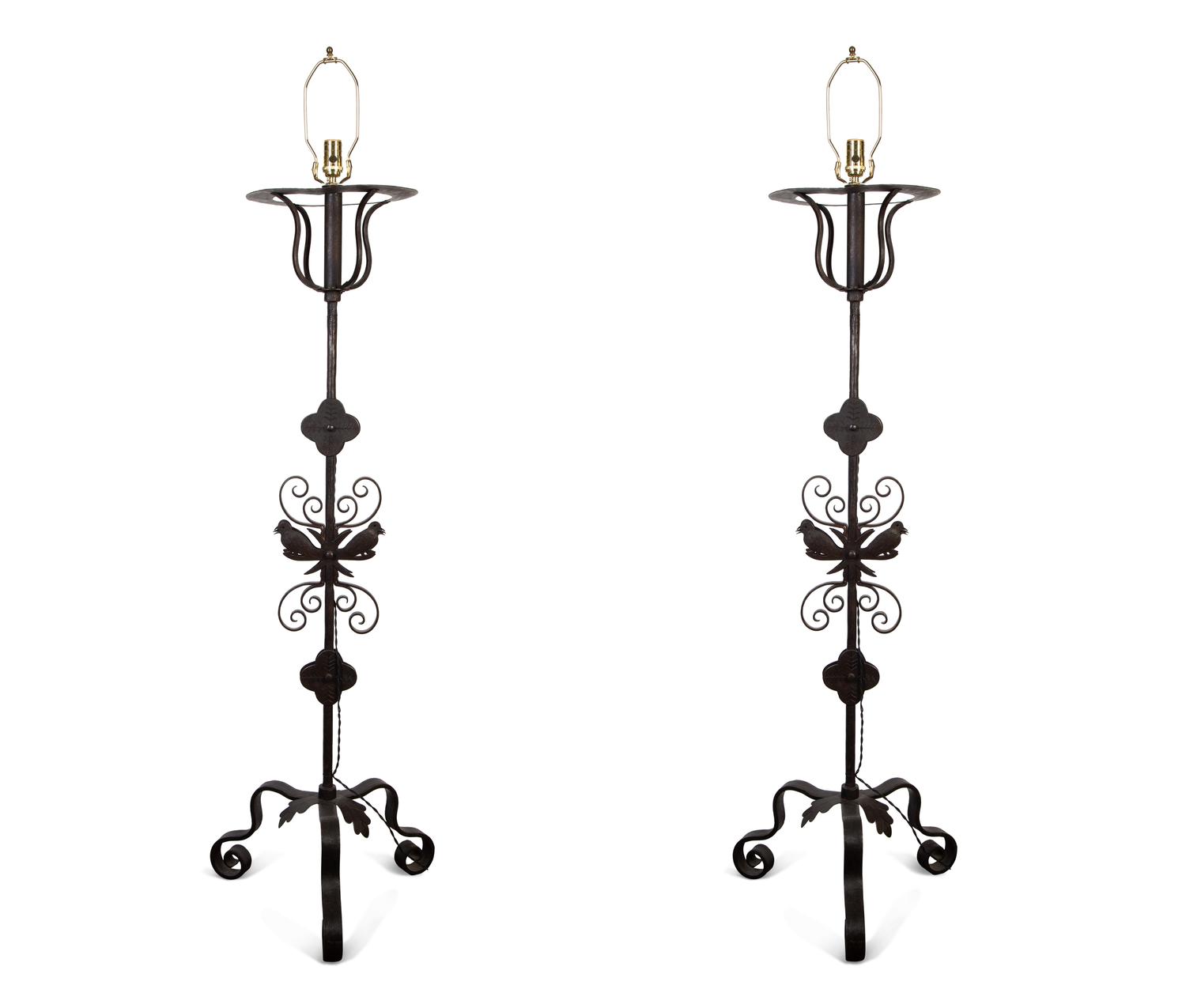 A Pair of Italian Wrought Iron Scrollwork Based Floor Lamps — 19th/20th Century