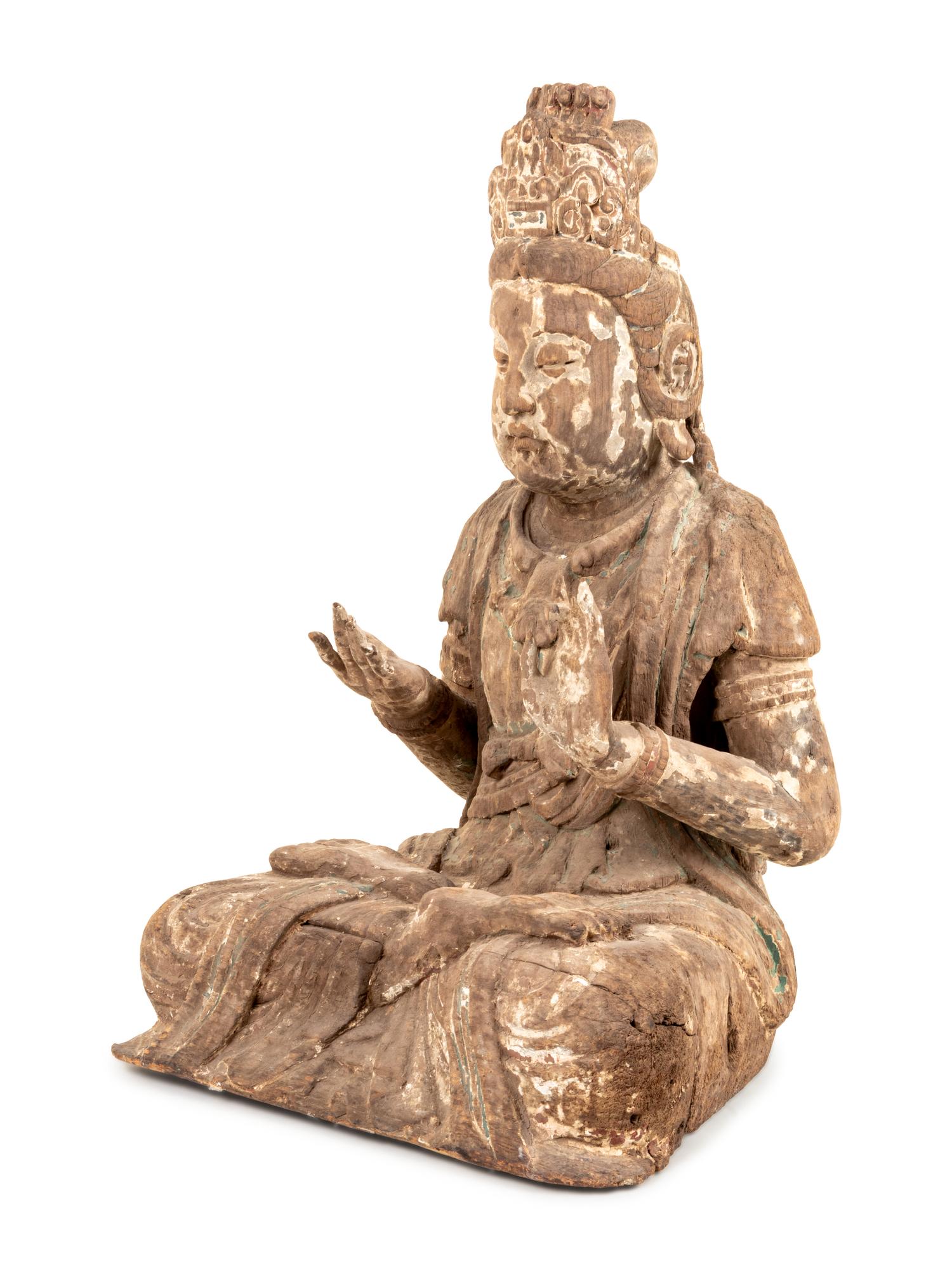 A Chinese Carved Wood Guanyin