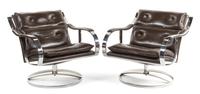 A Pair of Chrome and Leather Upholstered Club Chairs Height 29 inches. — POSSIBLY KNOLL