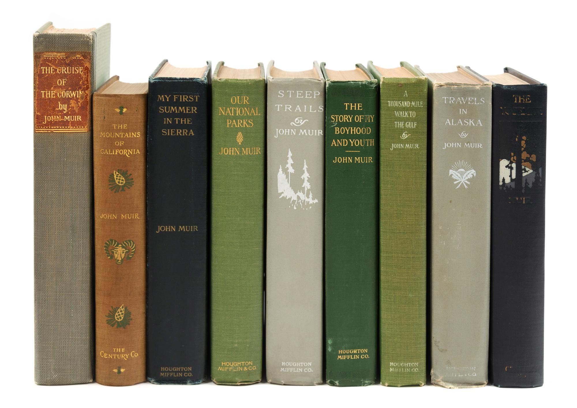 MUIR, John (1838-1914). A group of 16 works by and about John Muir, most first editions.