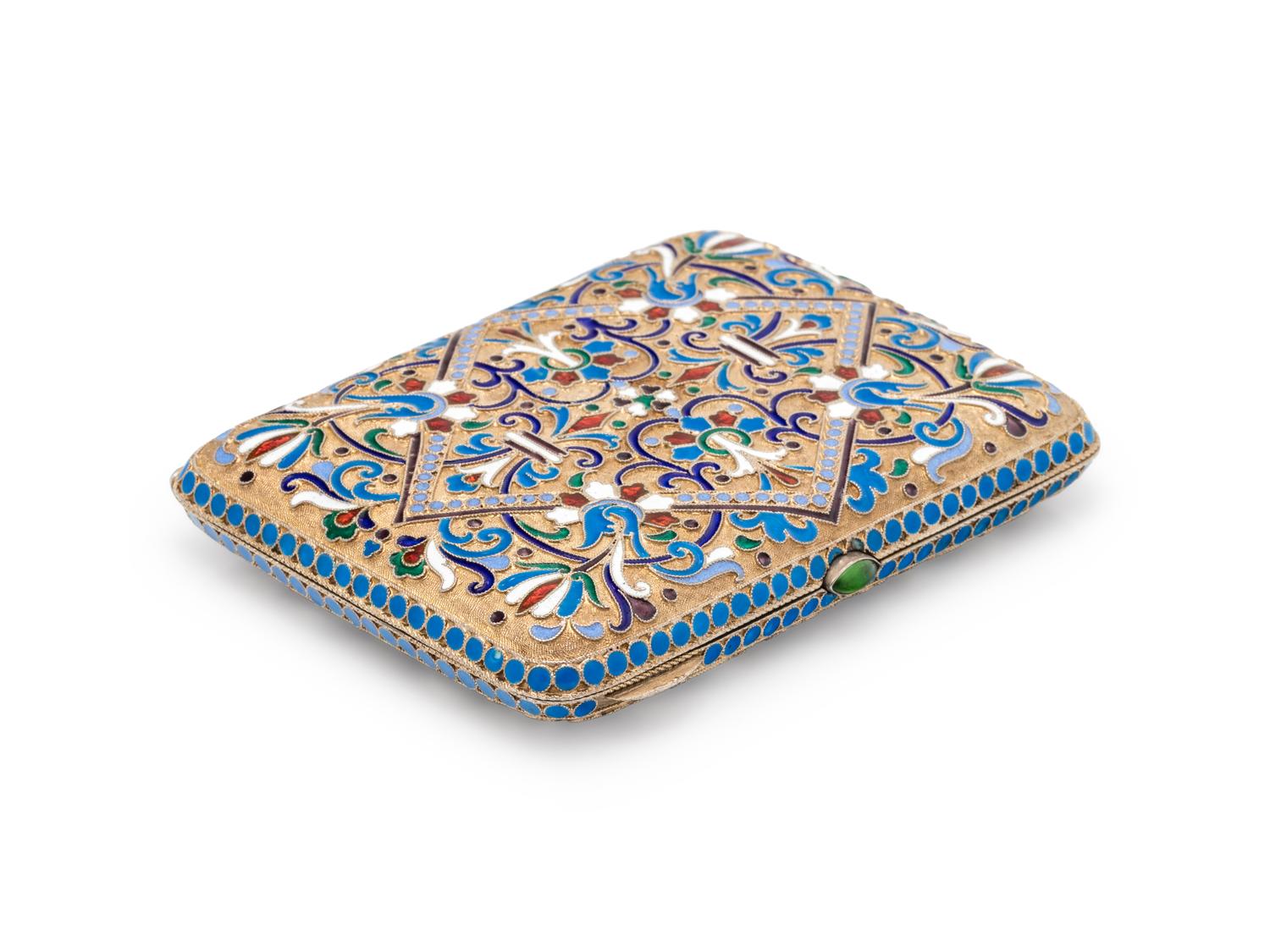A Russian Silver-Gilt and Enamel Cigarette Case