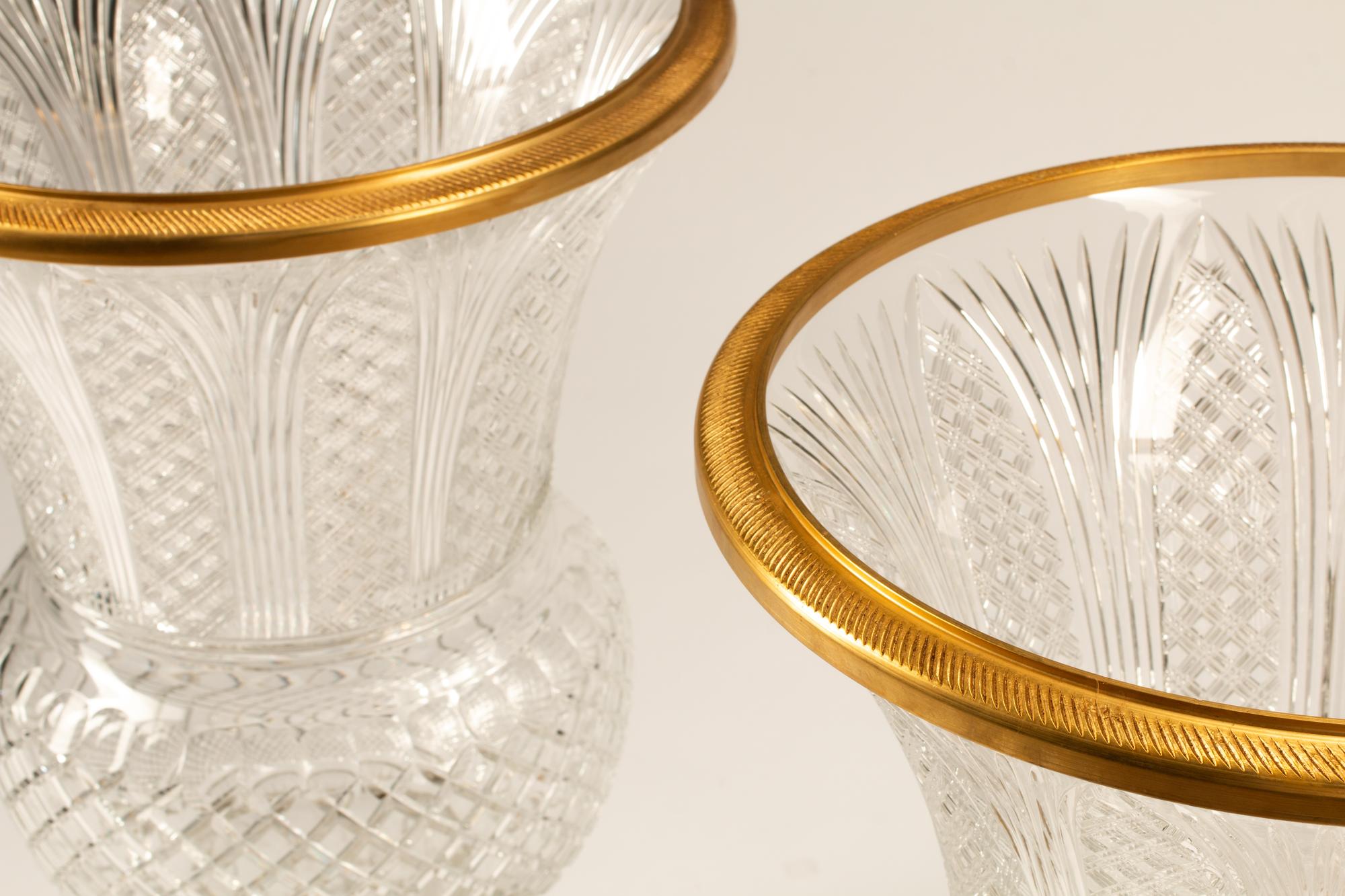 A Pair of French Gilt Bronze Mounted Cut Glass Campagna Vases