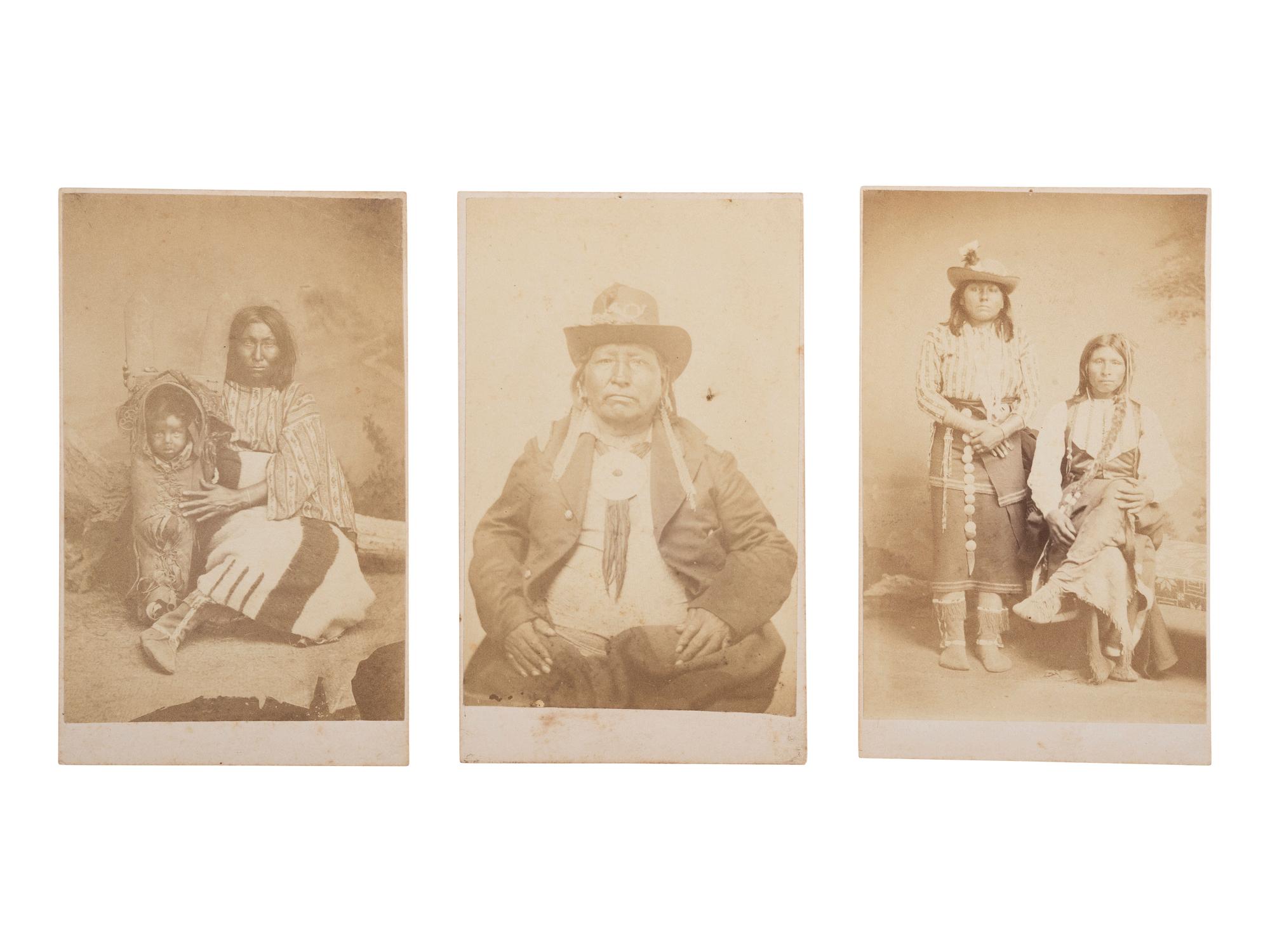 SOULE, William S. (1836-1908). A group of 3 CDVs of Comanche subjects. Fort Sill, Indian Territory. Ca late 1860s.