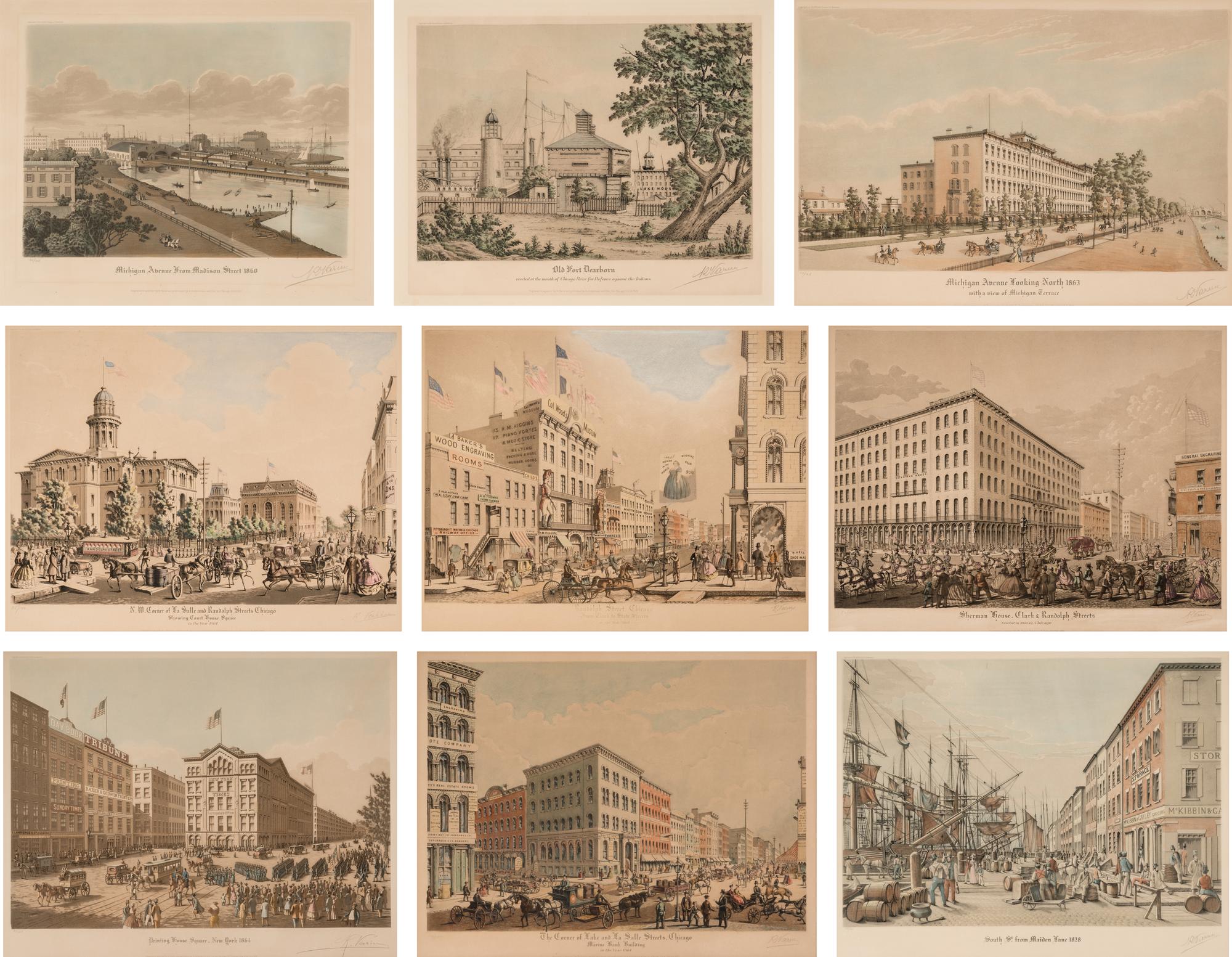 [CHICAGO & NEW YORK]. VARIN, Raoul (1865-1943), engraver A group of 11 engraved aquatints depicting Chicago or New York, comprising: