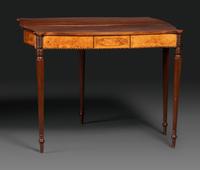 A Federal Birch Veneered and Inlaid Mahogany Serpentine-Top Games Table