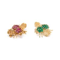 COLLECTION OF YELLOW GOLD AND GEMSTONE BEE PENDANT/BROOCHES