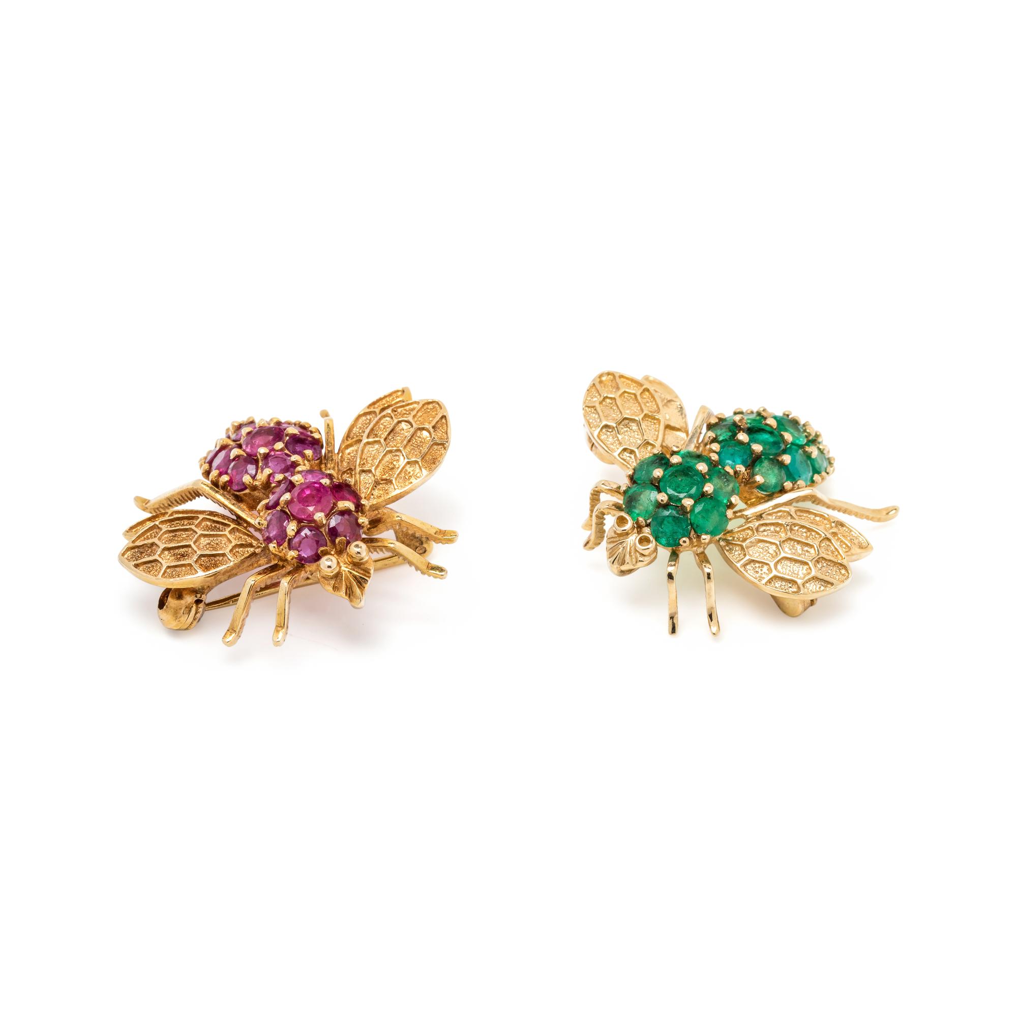 COLLECTION OF YELLOW GOLD AND GEMSTONE BEE PENDANT/BROOCHES