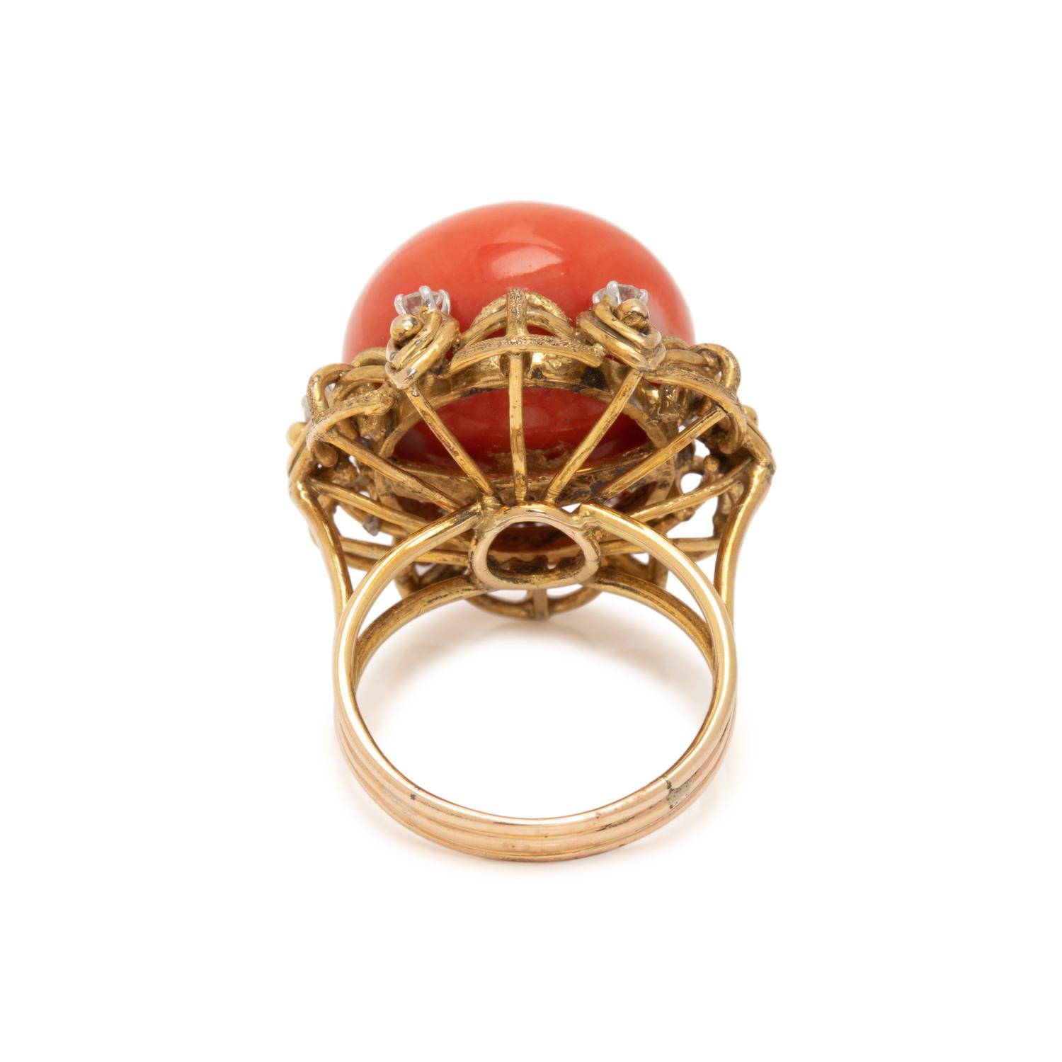 CORAL AND DIAMOND RING