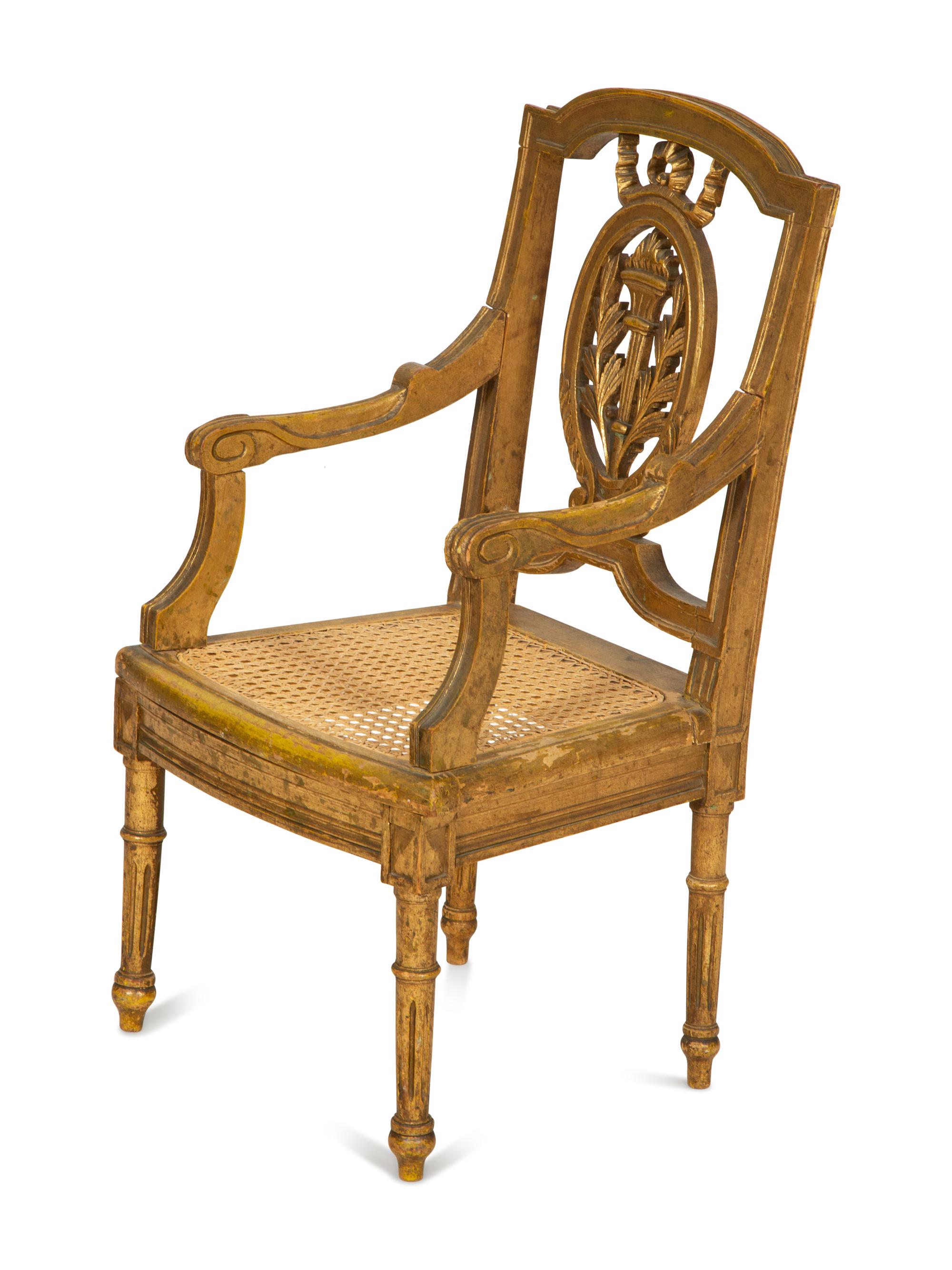 A Louis XVI Style Giltwood Child's Armchair