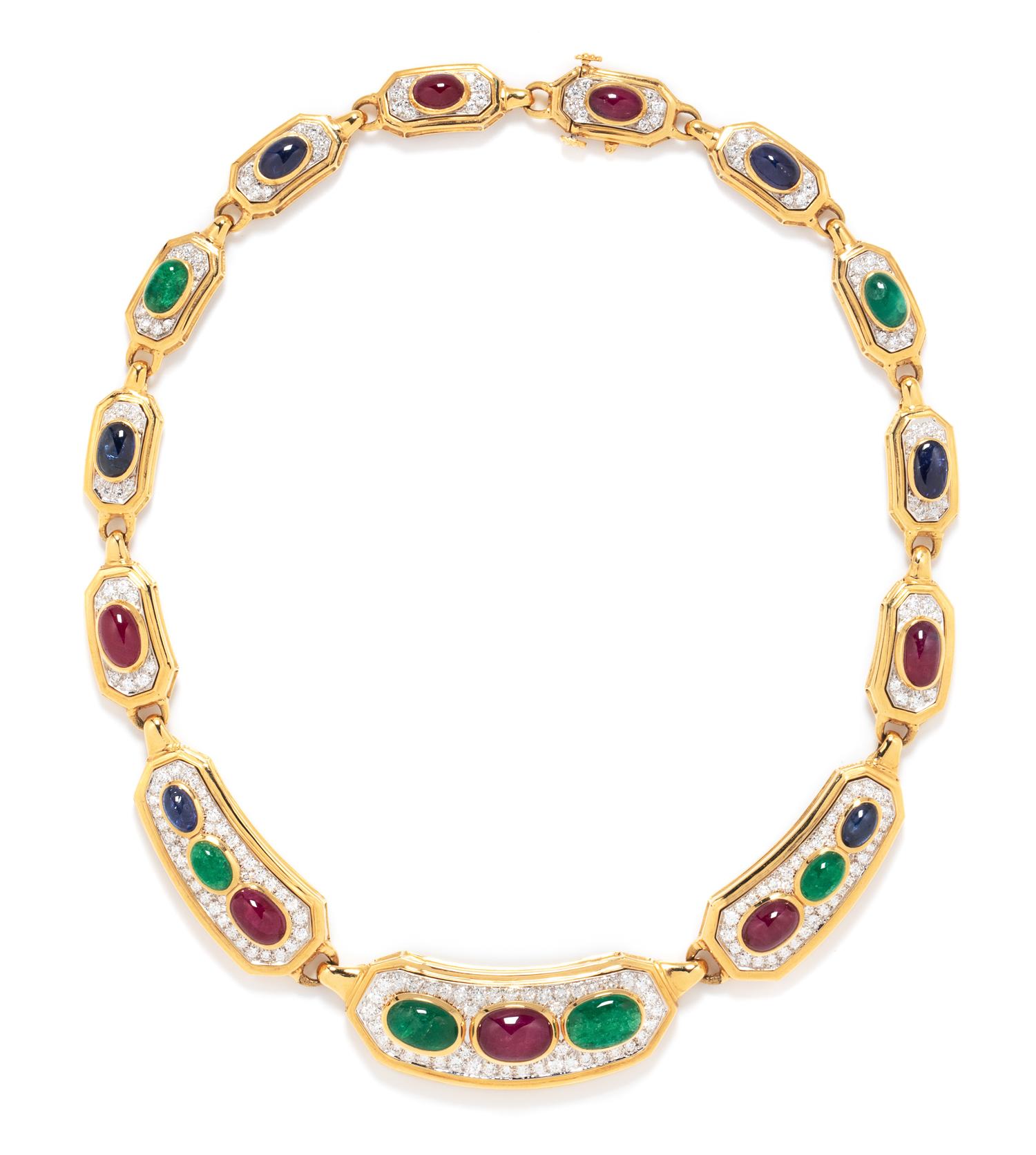 An 18 Karat Yellow Gold, Platinum, Diamond and Multigem Necklace, David Webb, 78.90 dwts.