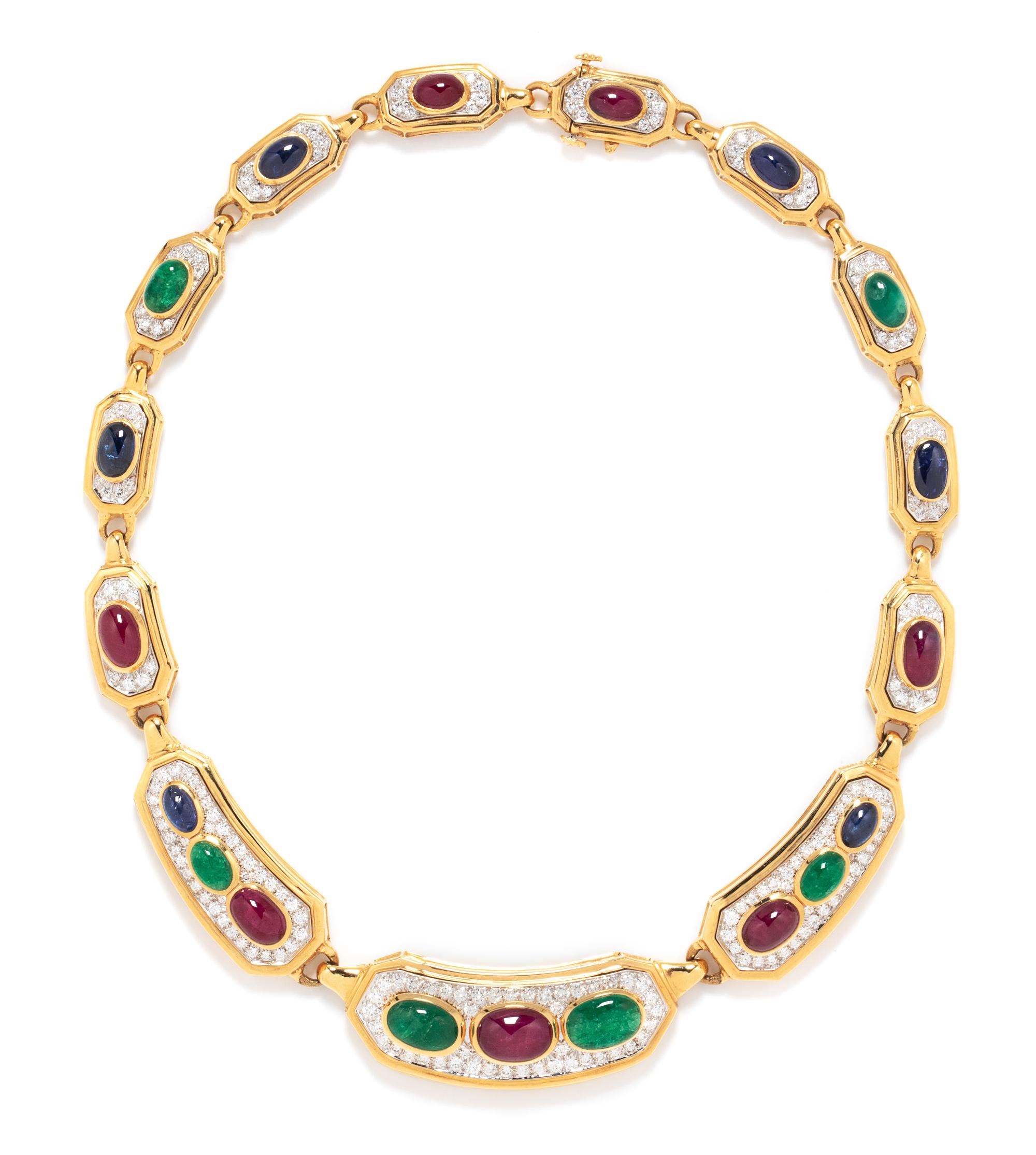 An 18 Karat Yellow Gold, Platinum, Diamond and Multigem Necklace, David Webb, 78.90 dwts.