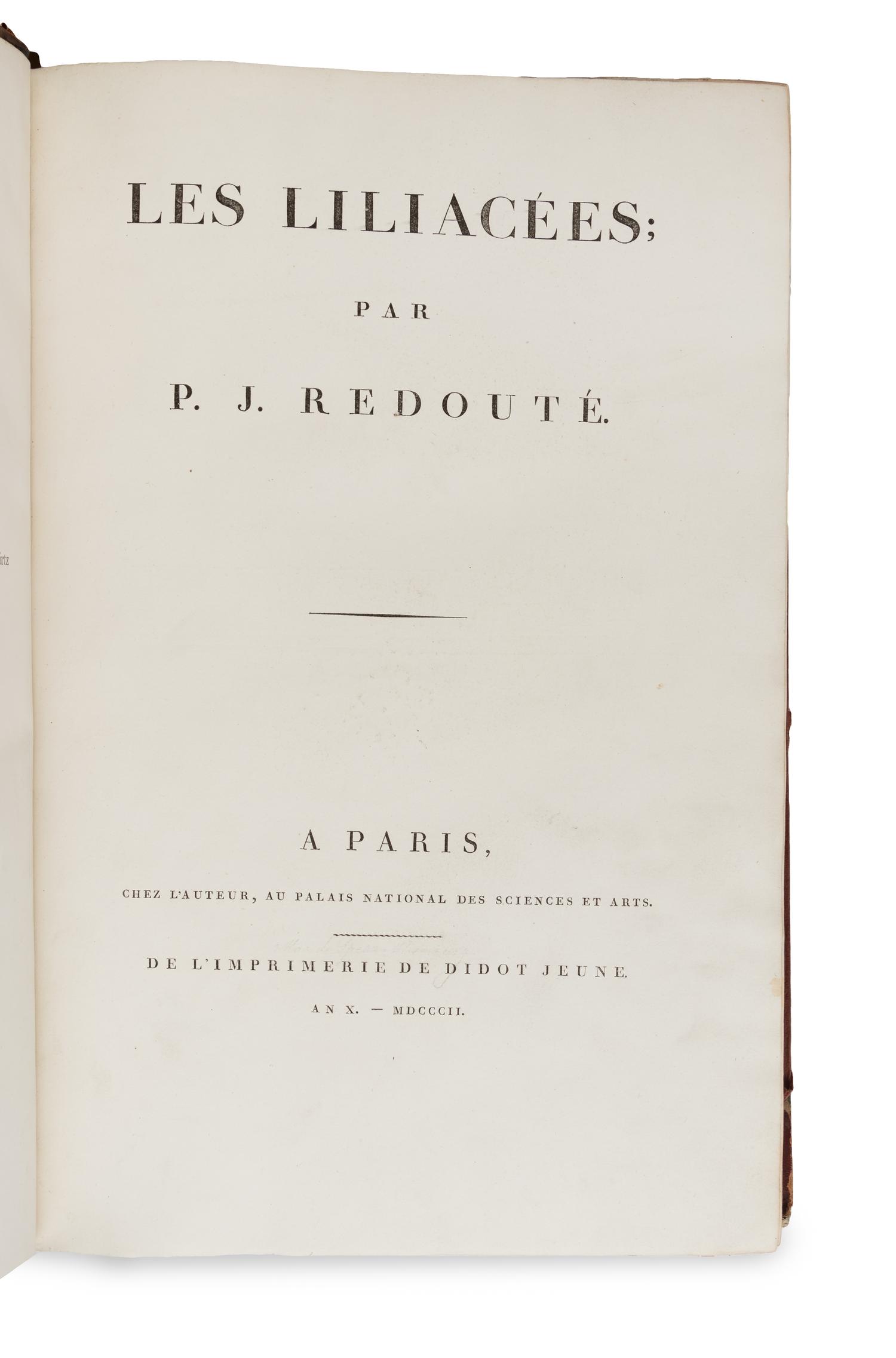 [NATURAL HISTORY]. REDOUTÉ, Pierre-Joseph (1759-1840). Les Liliacées . Paris: chez l'auteur, imprimerie de Didot jeune, 1802 [-1805].