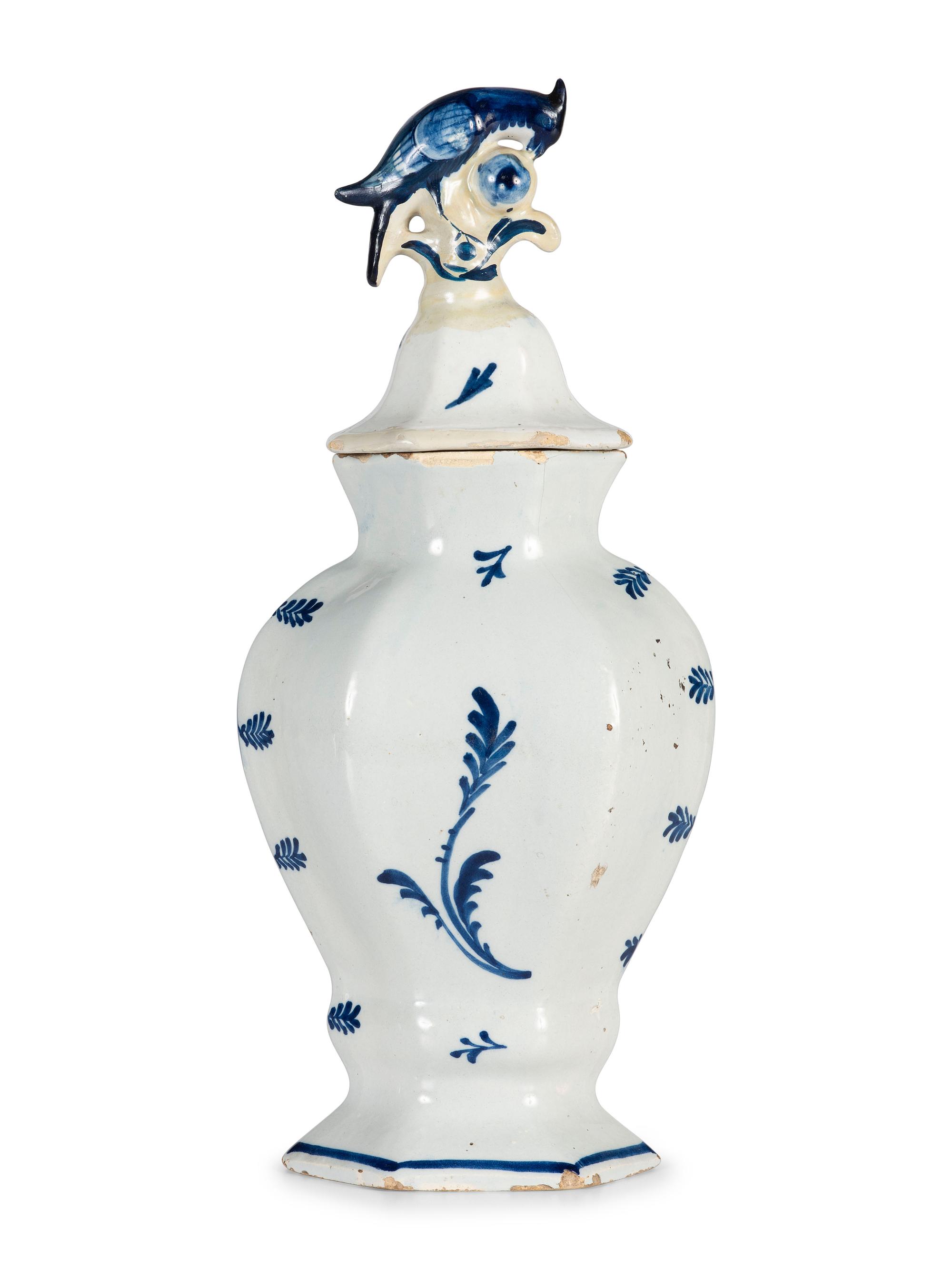 A Delft Earthenware Covered Vase