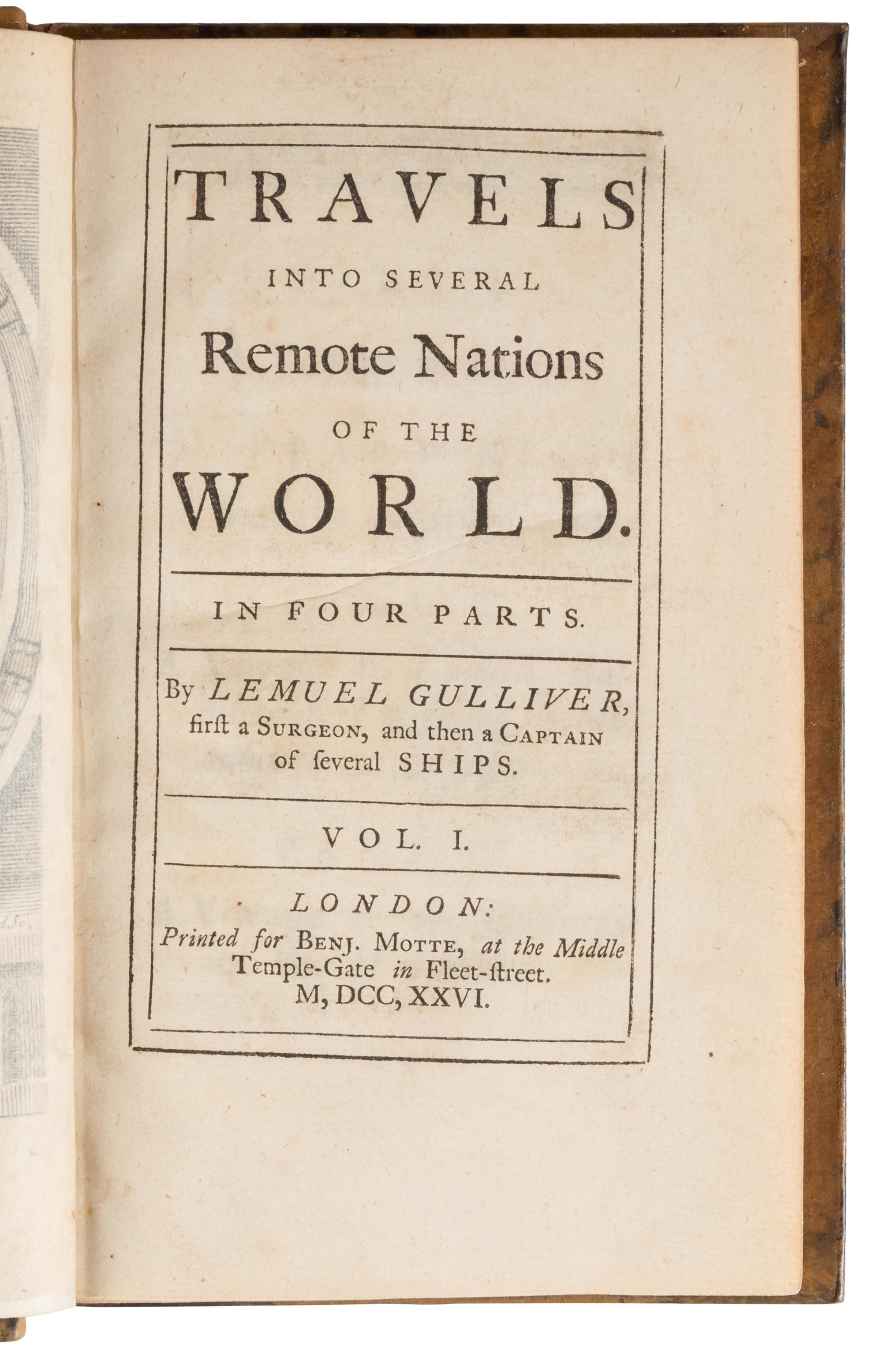SWIFT, Jonathan (1667-1745). Travels Into Several Remote Nations of the World. In four parts. By Lemuel Gulliver ... London: Printed for Benj. Motte, 1726.