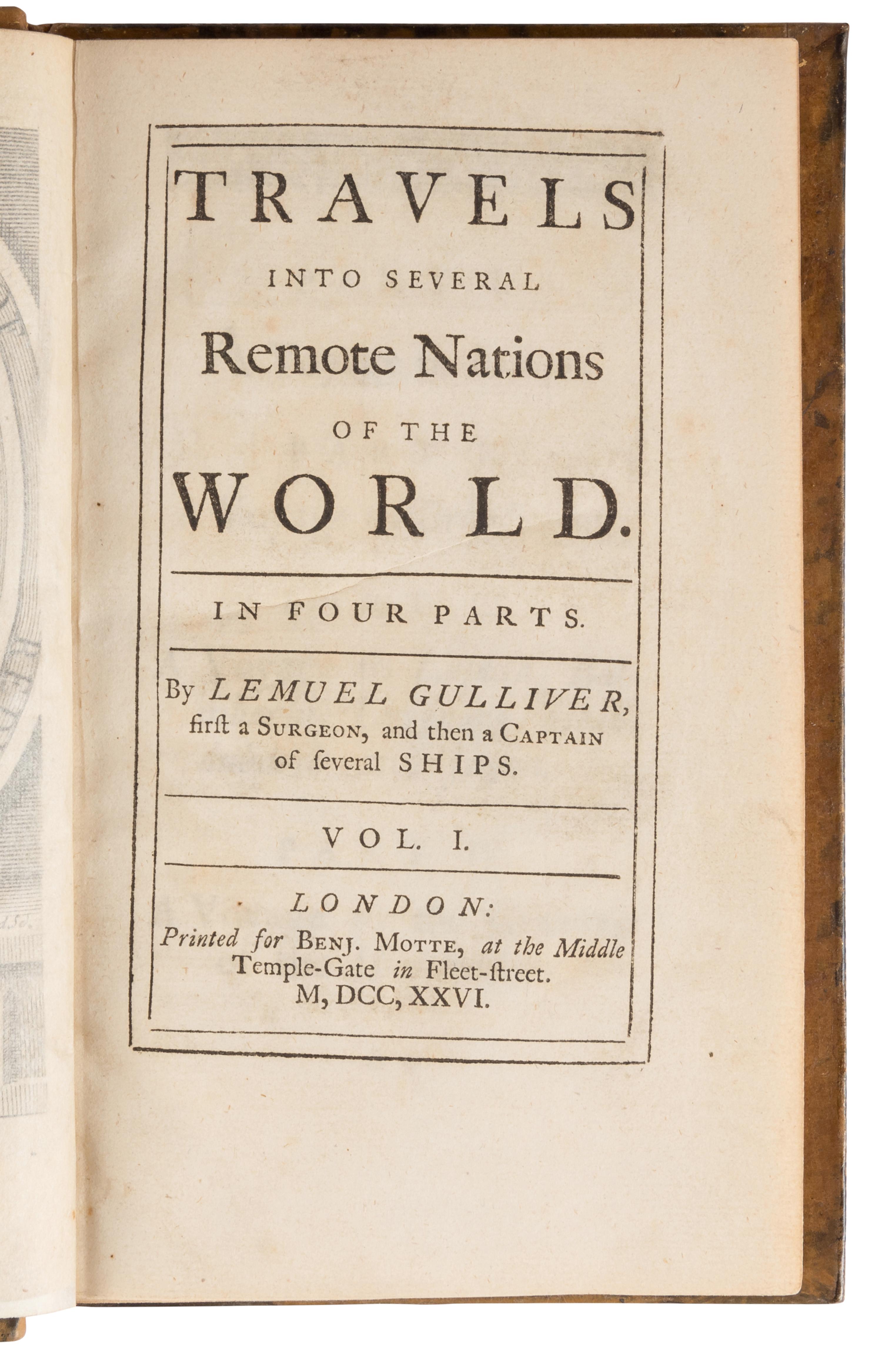 SWIFT, Jonathan (1667-1745). Travels Into Several Remote Nations of the World. In four parts. By Lemuel Gulliver ... London: Printed for Benj. Motte, 1726.
