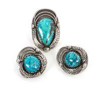 A Group of Southwest Silver Jewelry Items Length of largest ring 1 7/8 inches.