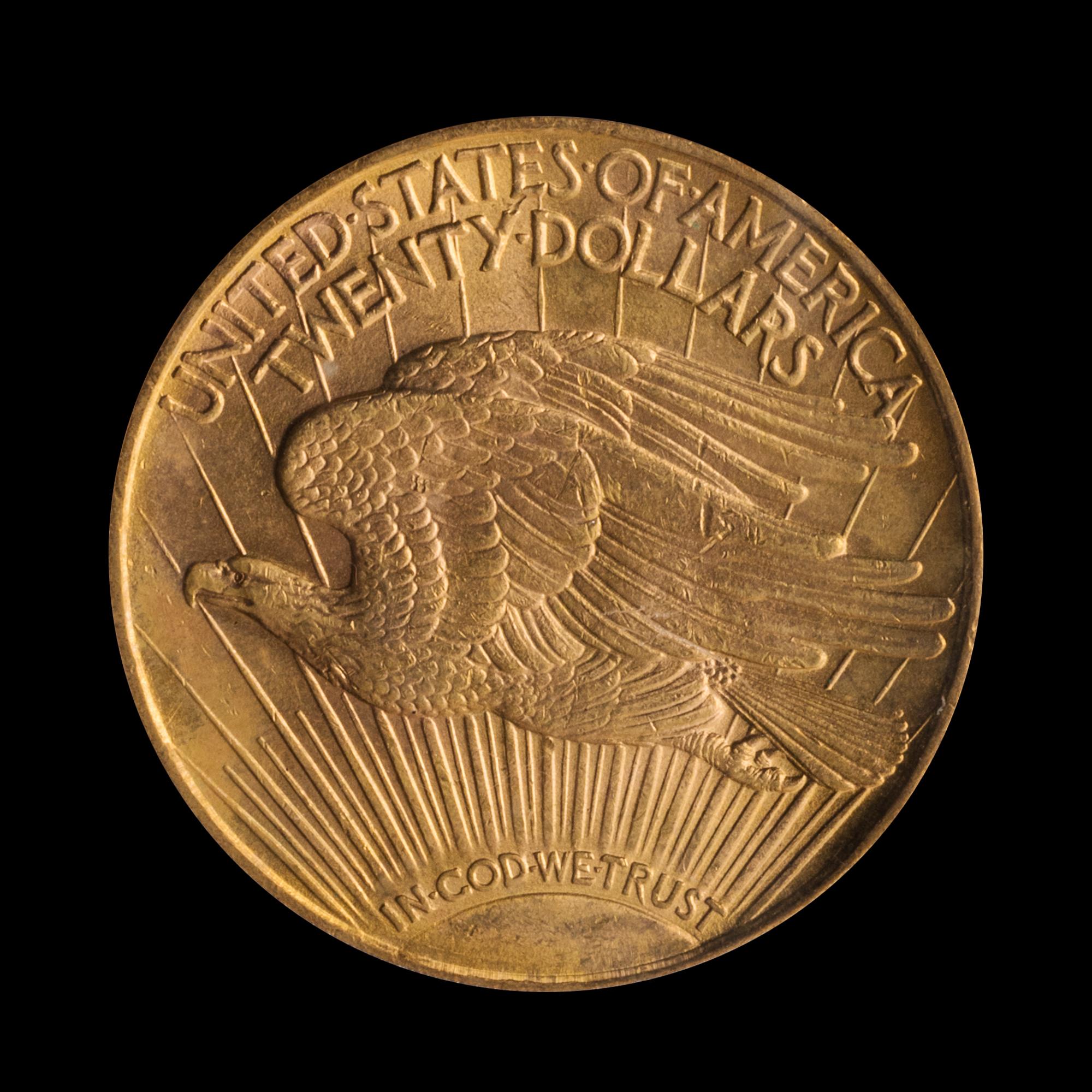 A United States 1908-D St. Gaudens: Motto $20 Gold Coin