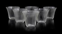 A Set of Six Lalique Molded Glass Tumblers, Pavot Height 3 inches. — MODEL 3407, CIRCA 1922