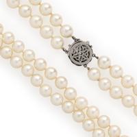 Cultured Pearl, Diamond, and White Gold Necklace