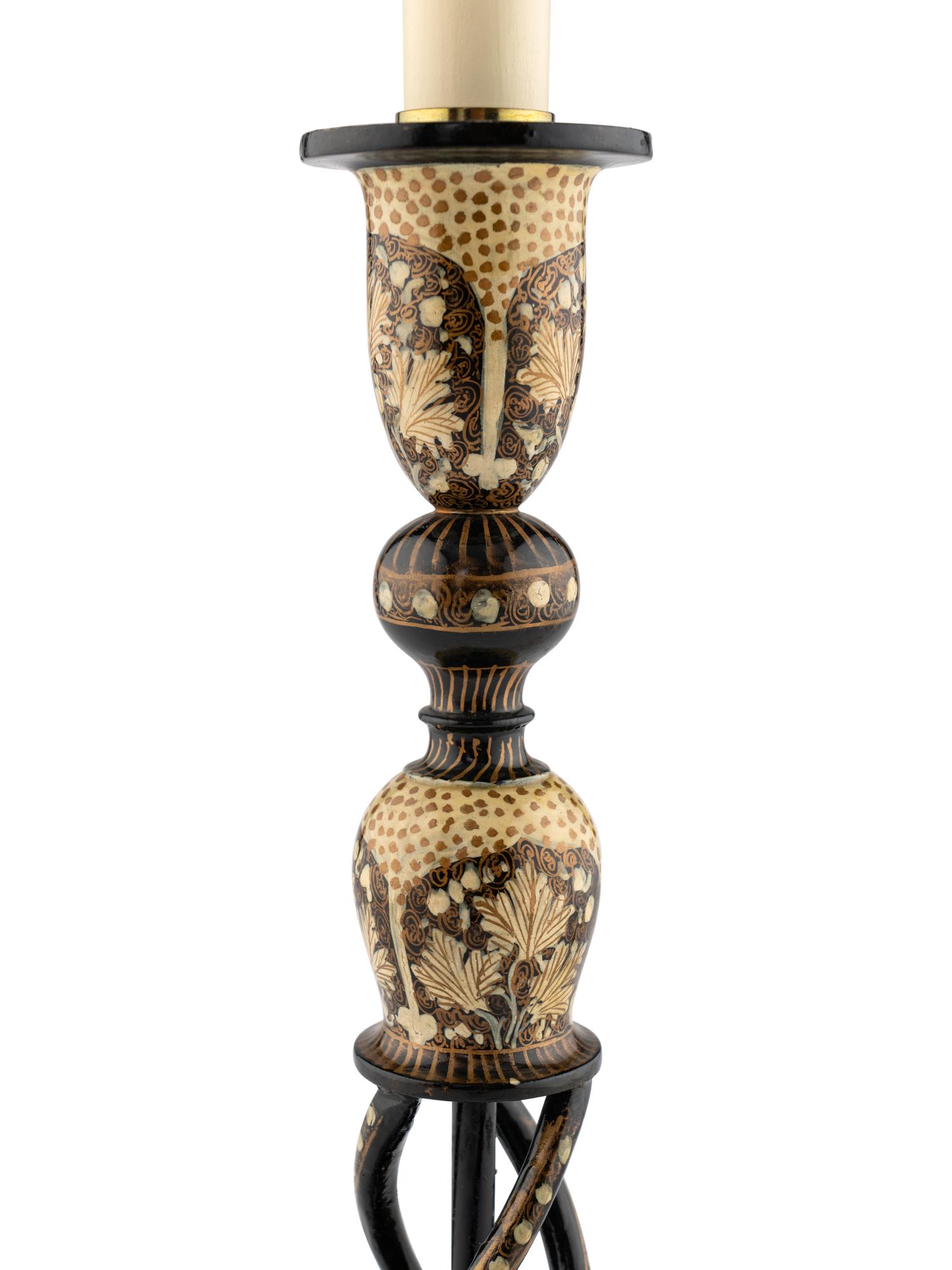 A Kashmiri Painted Candlestick Lamp