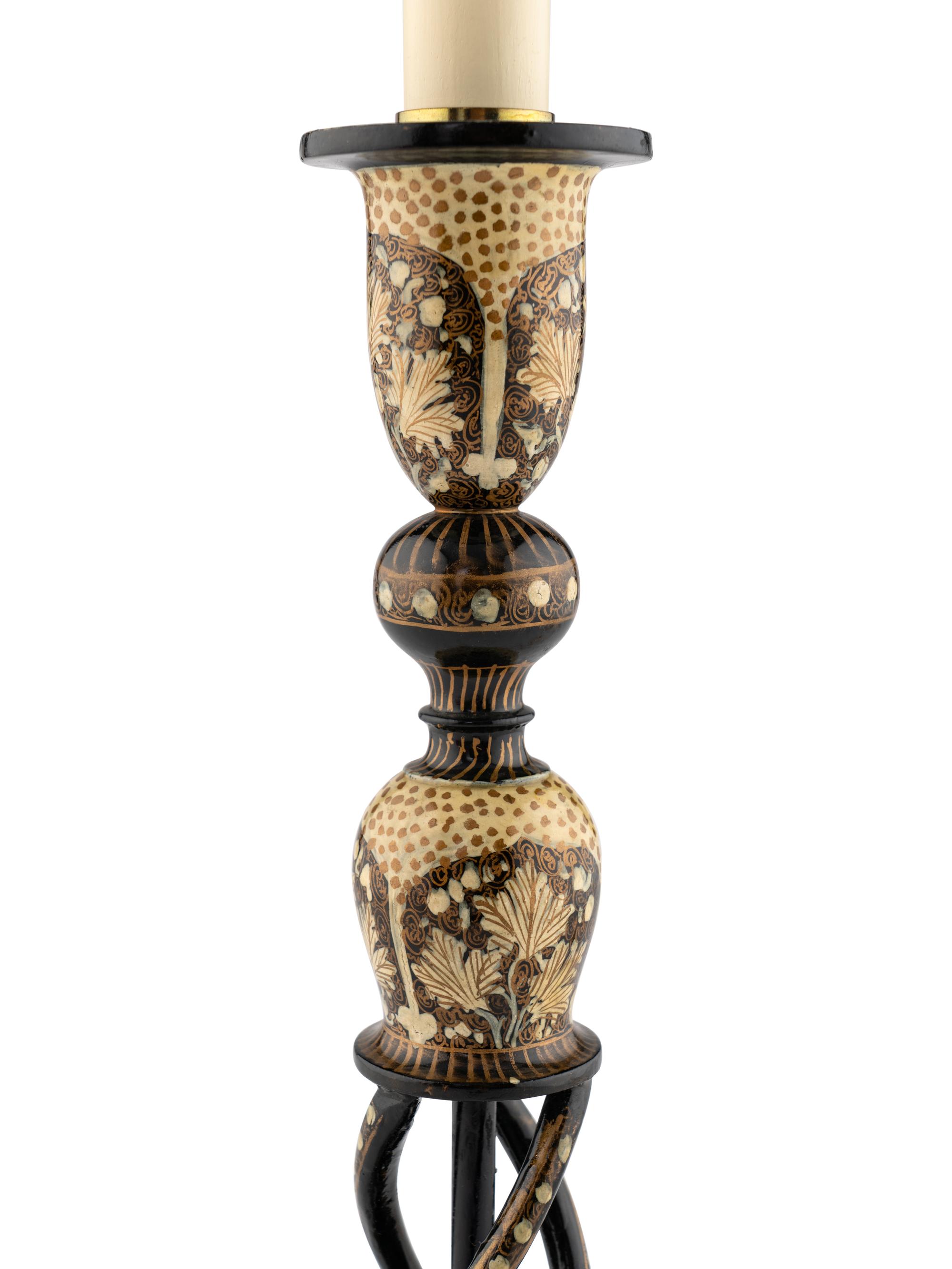 A Kashmiri Painted Candlestick Lamp