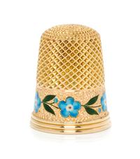 An American 18-Karat Yellow Gold and Enamel Thimble, Tiffany & Co., New York, NY, the knurled top and body above a polychrome enamel fl