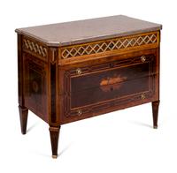 A Swedish Gilt Bronze Mounted Marquetry Marble-Top Commode