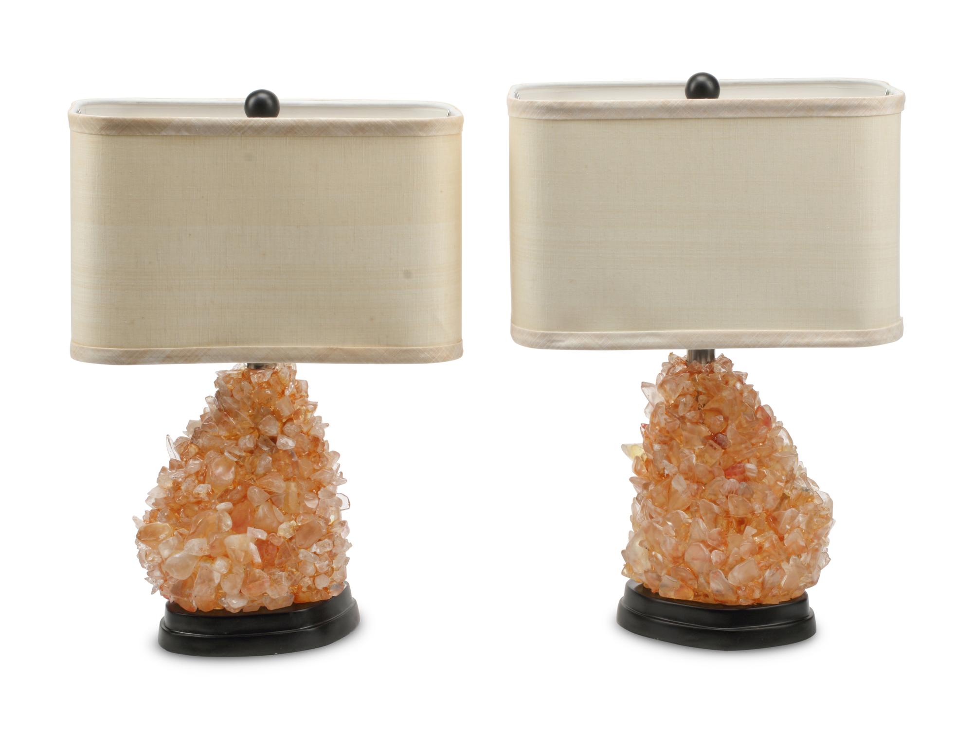 A Pair of Rock Crystal Mounted Table Lamps