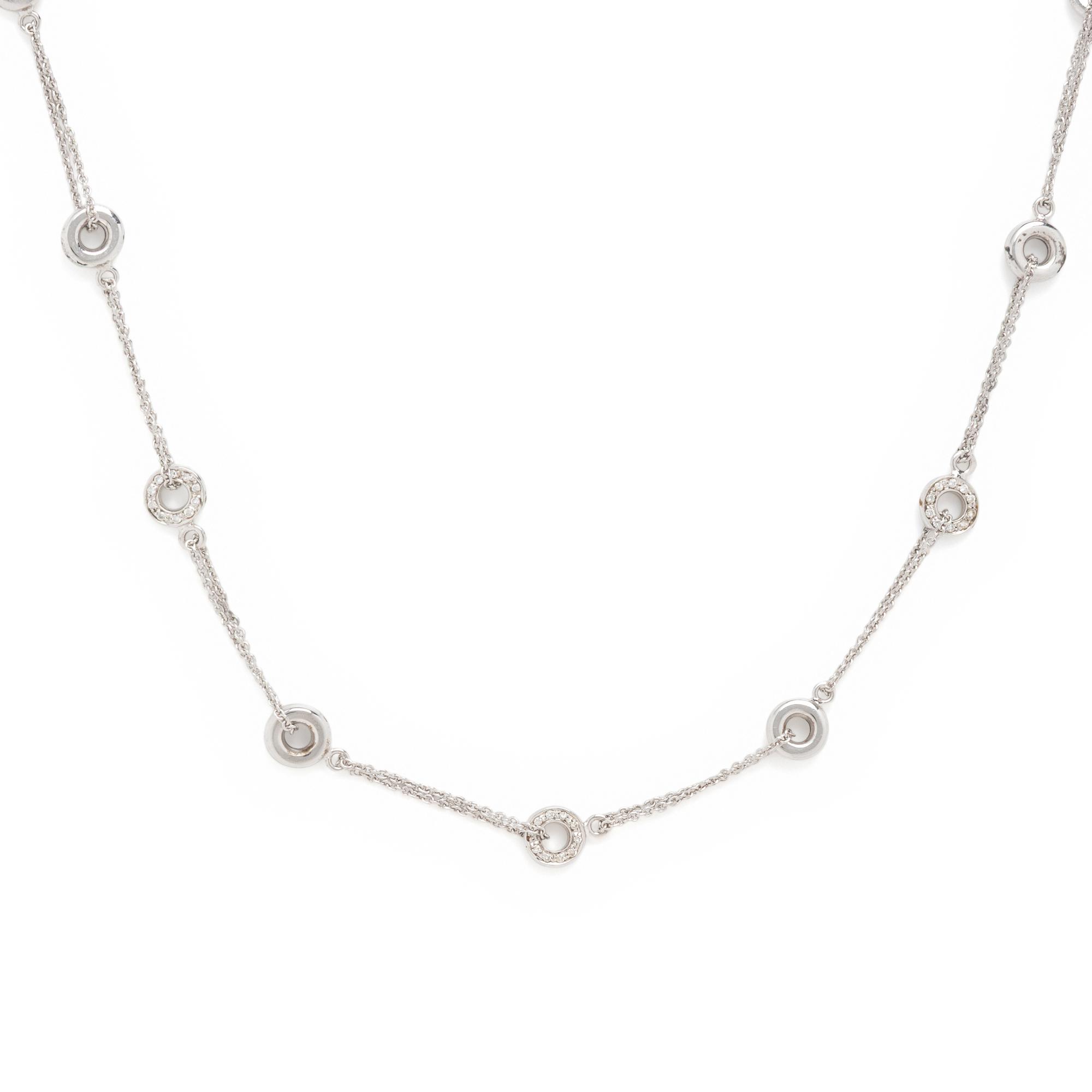 White Gold and Diamond Station Necklace