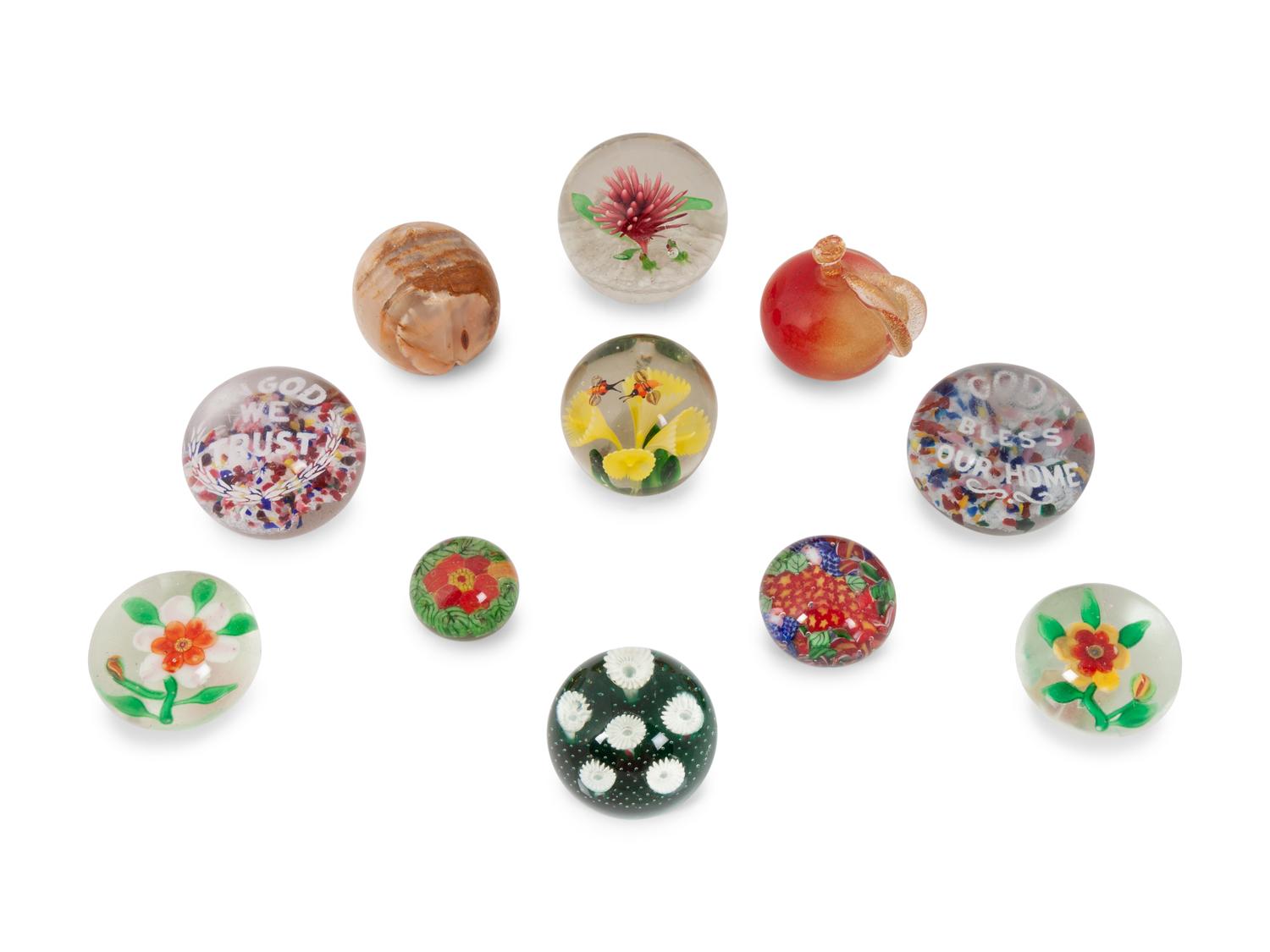 A Large Group of Caned and Blown Glass Paperweights