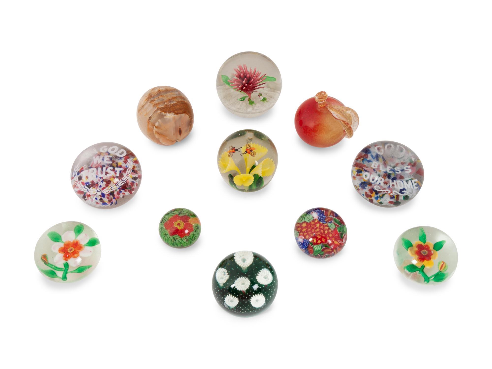 A Large Group of Caned and Blown Glass Paperweights