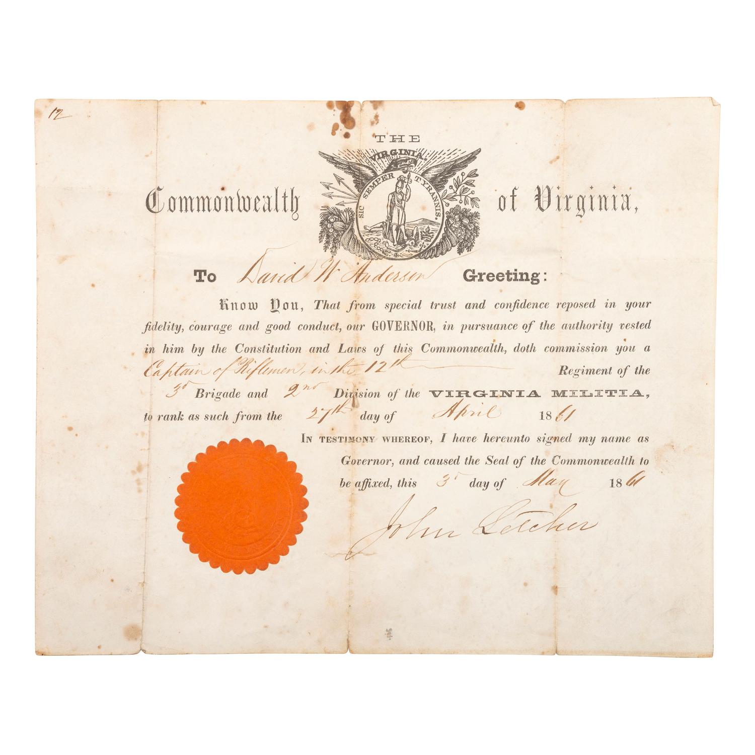 [CIVIL WAR]. SEDDON, James A. (1815-1880). Document signed ("James A. Seddon"), as Confederate States Secretary of War. Richmond, VA, 25 August 1863.