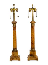 A Pair of Marbro Amber Alabaster Columnar Table Lamps