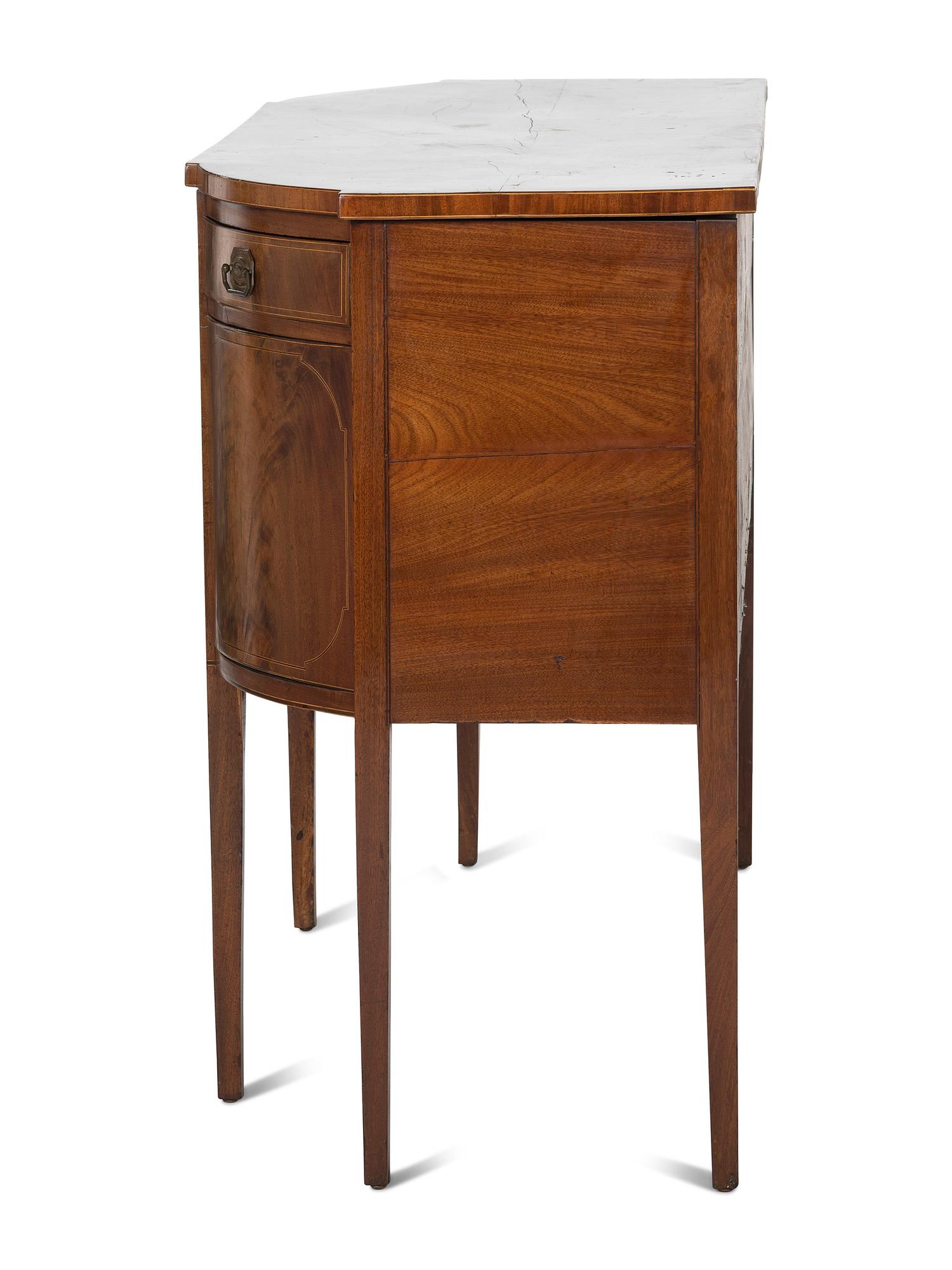 A Federal Figured Walnut and Birch Tambour and Bow-Front Sideboard