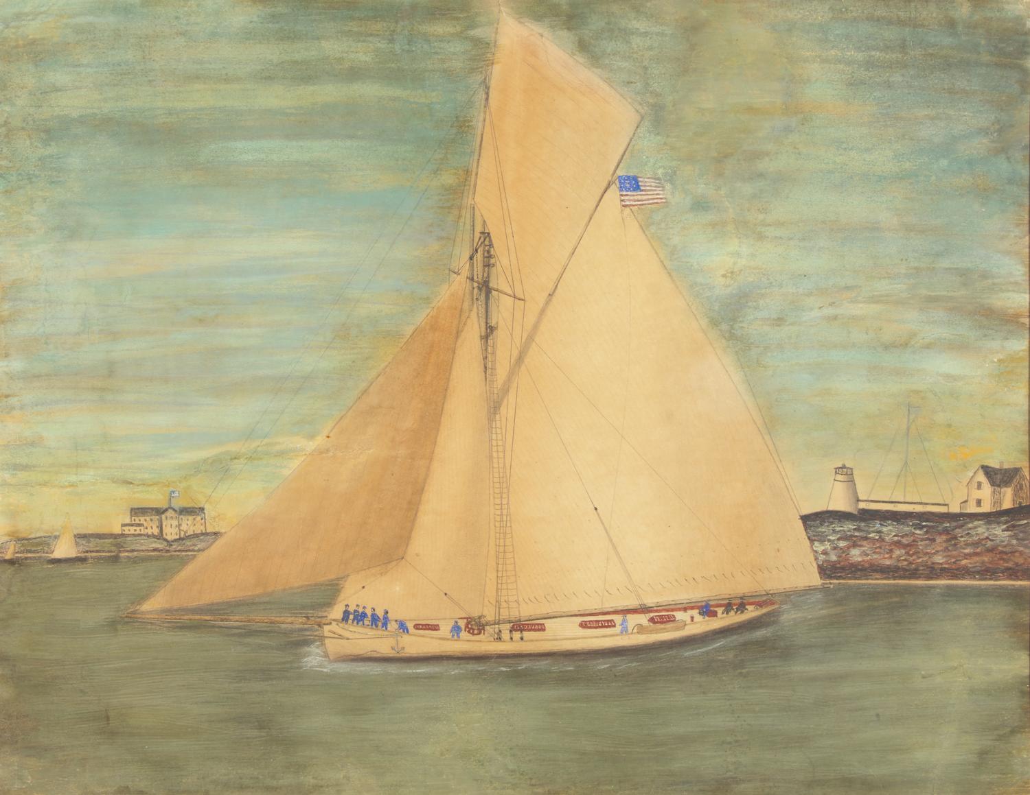American School 19th / 20th Century, A Drawing of an American Sloop