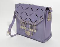A Gianni Versace Purple Leather Safety Pin Shoulder Bag, 10" x 9.5" x 4"; Strap drop: 11-16".