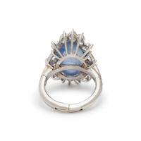 STAR SAPPHIRE, DIAMOND AND PLATINUM RING
