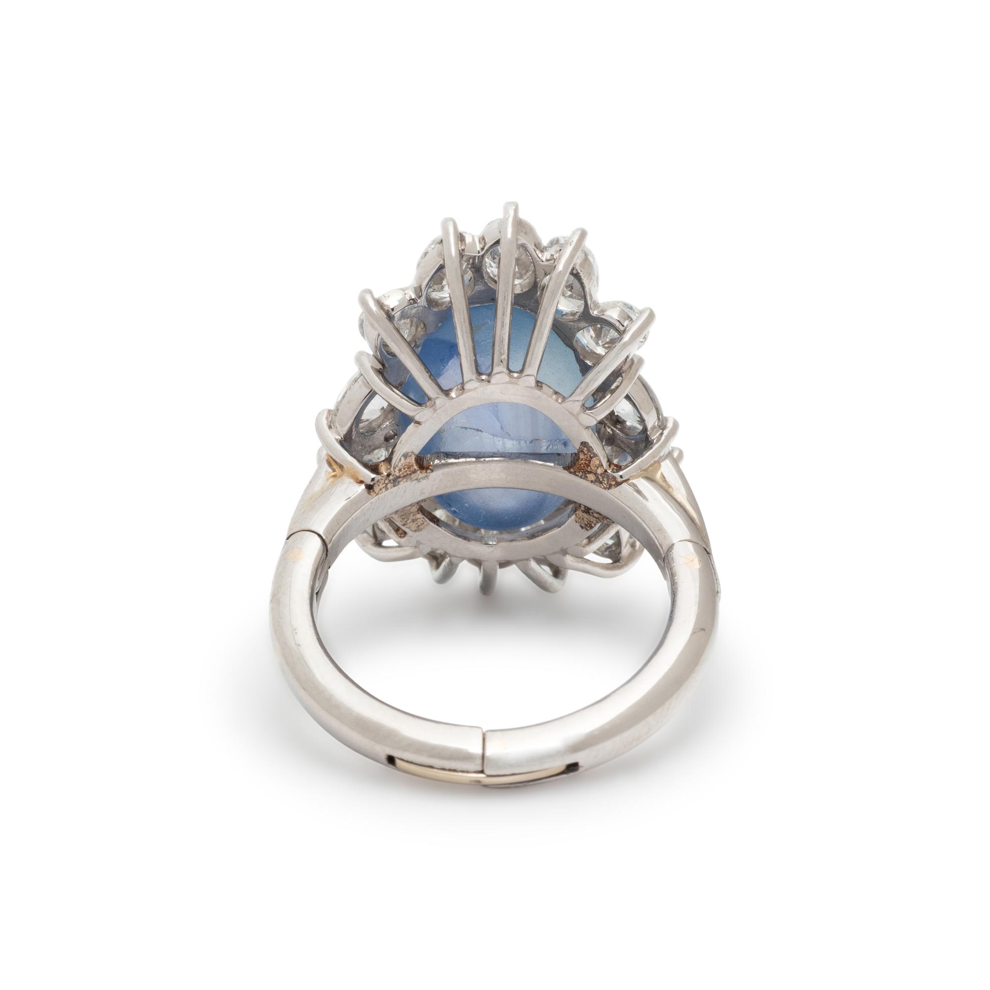STAR SAPPHIRE, DIAMOND AND PLATINUM RING