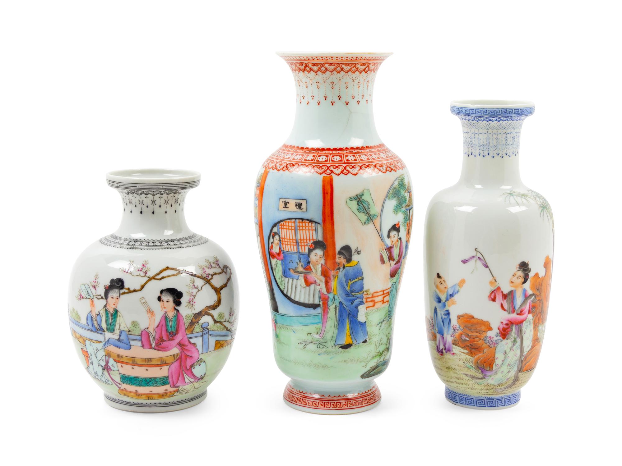 Three Chinese Famille Rose Porcelain Vases