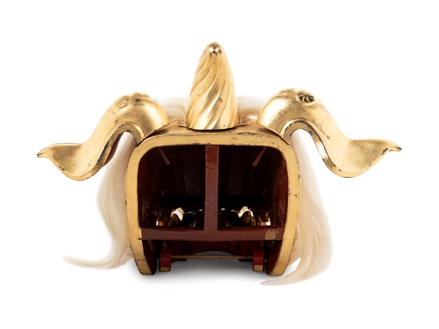 A Chinese Gilt Lacquered Dragon Head Ornament with Horse Hair Decoration