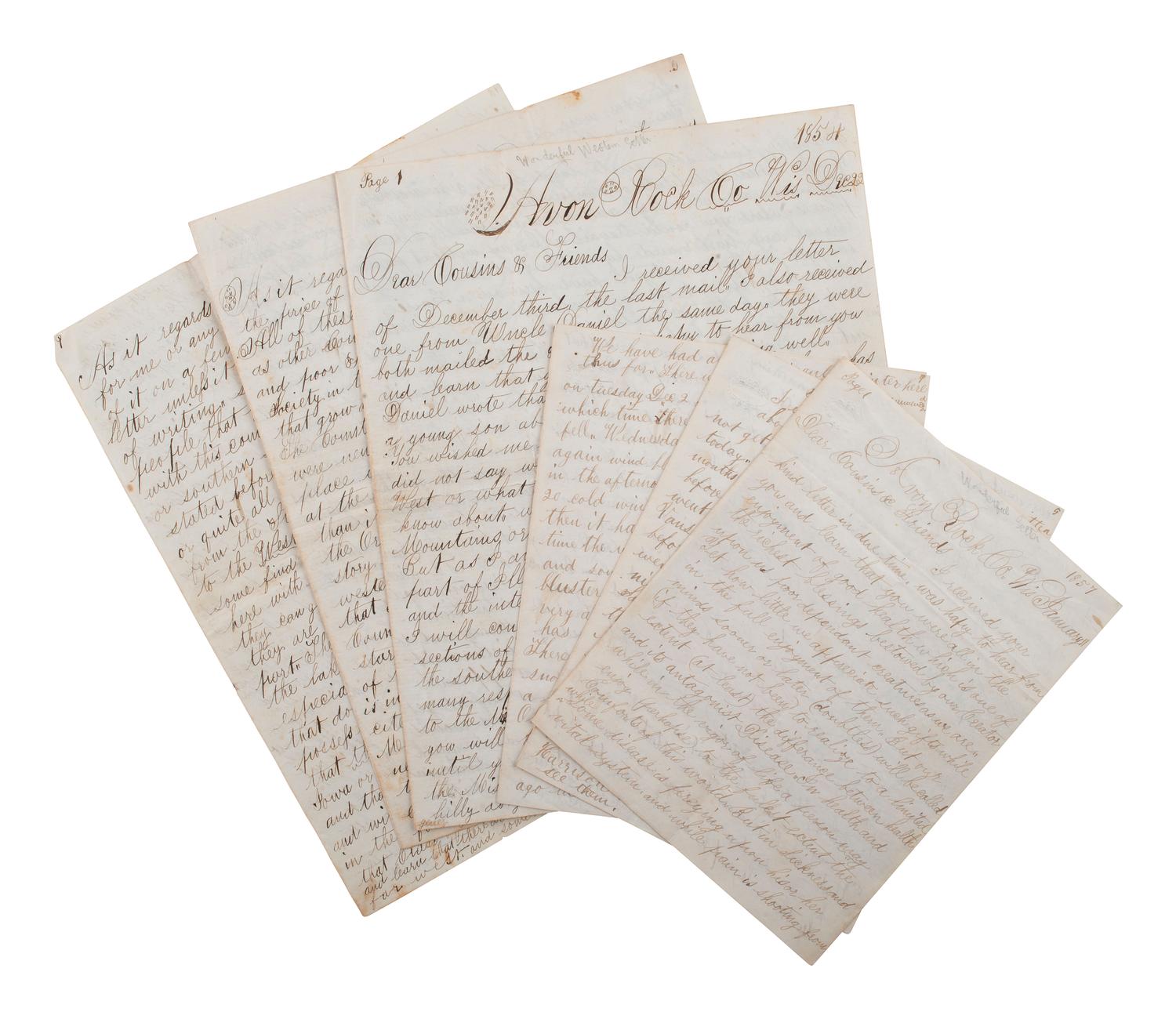 [WESTERN AMERICANA]. BURBANKS, Jerome, M.D. Detailed ALsS discussing "the West." Avon Rock Co., Wisconsin, 1850s.