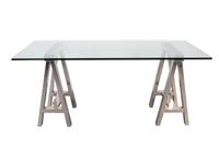 A Chromed Trestle and Glass Table in the Style of Alessandro Albrizzi