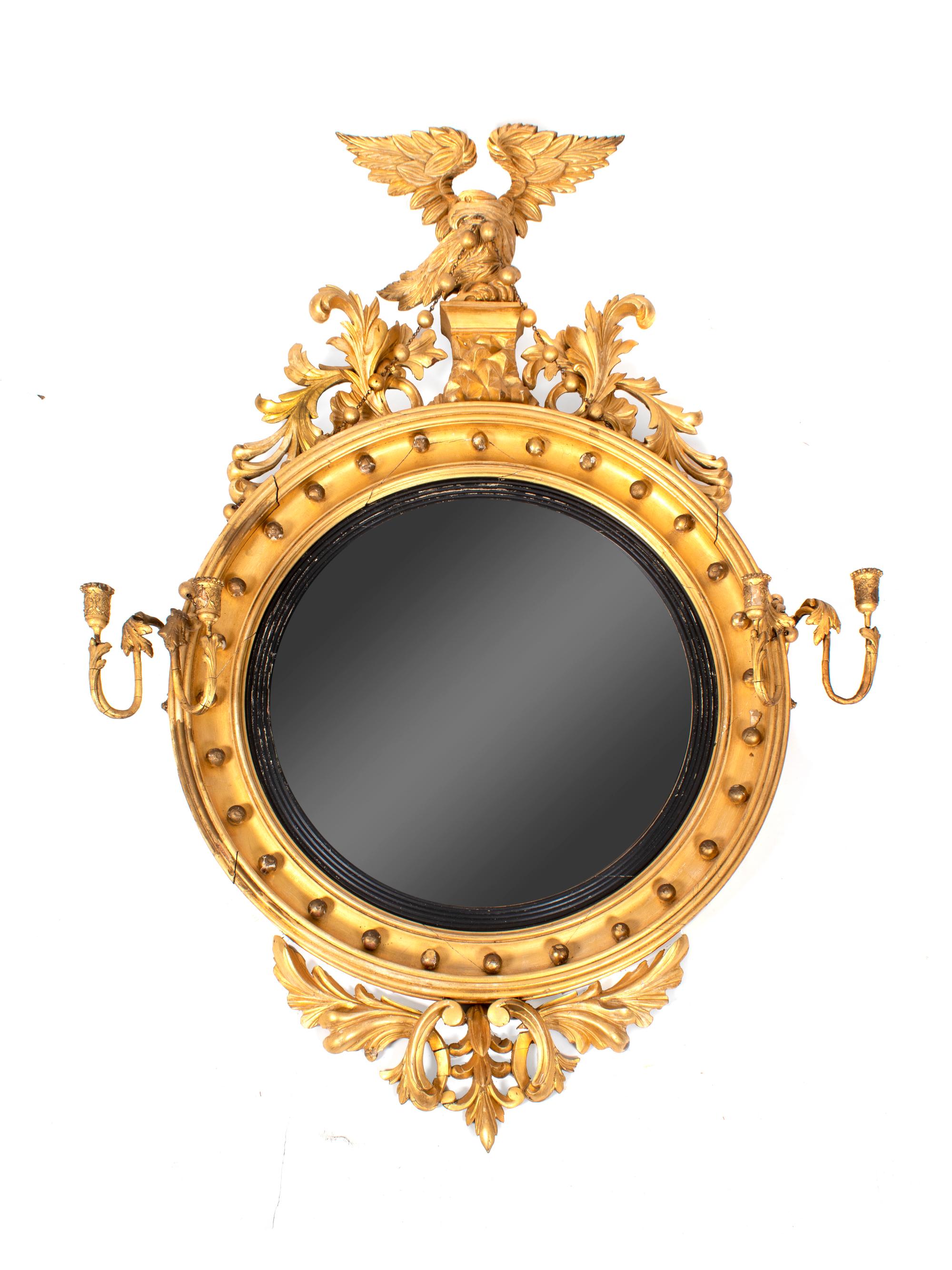 An American Federal Style Girandole Giltwood Mirror — CIRCA 1820