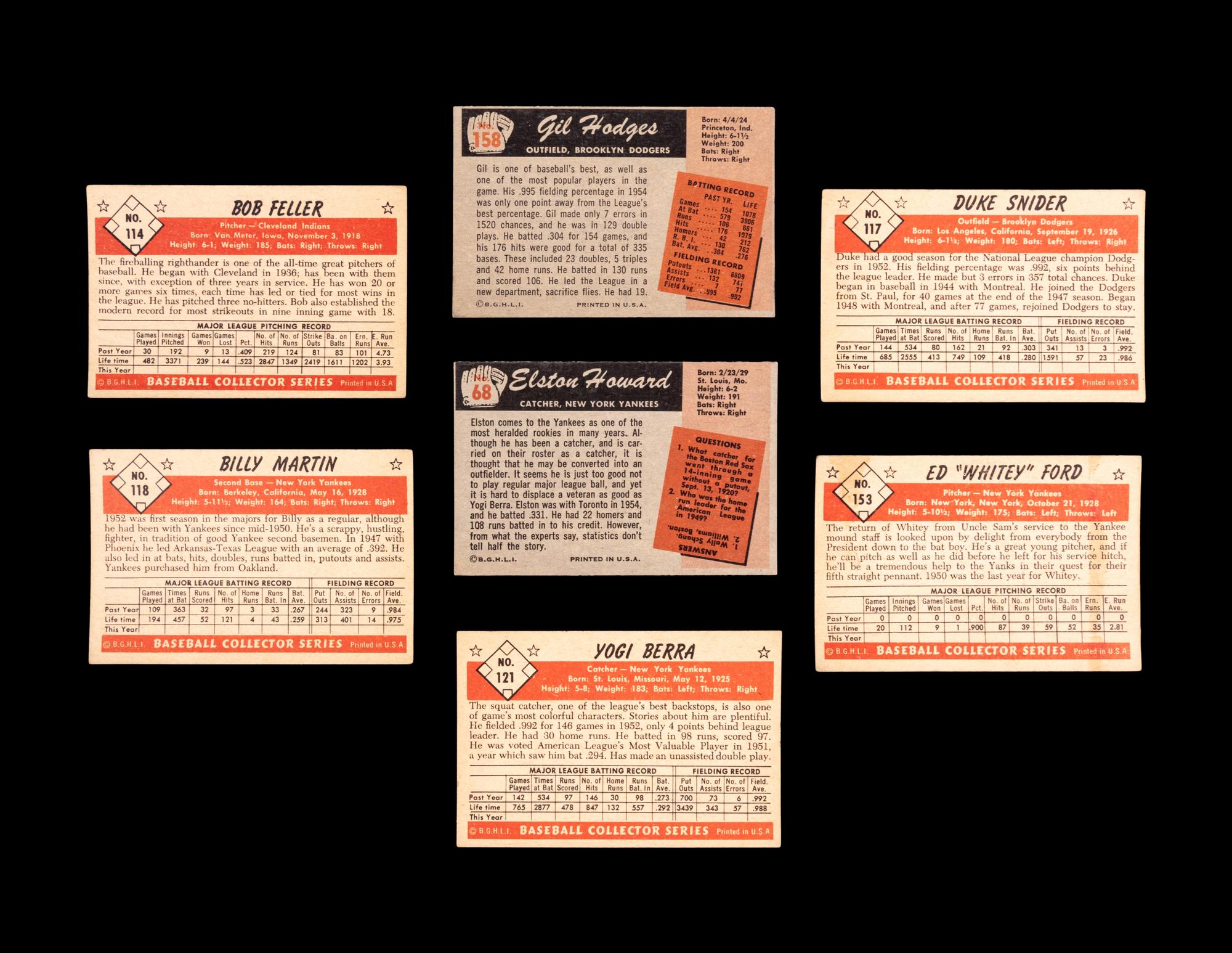 A Group of Seven 1950s Bowman Baseball Cards Including Multiple Hall of Famers
