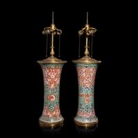 An Associated Pair of Chinese Famille Verte 'Flowers' Porcelain Gu Vases, 18th/19th Century — 清中期 五彩纏枝花卉紋觚一對