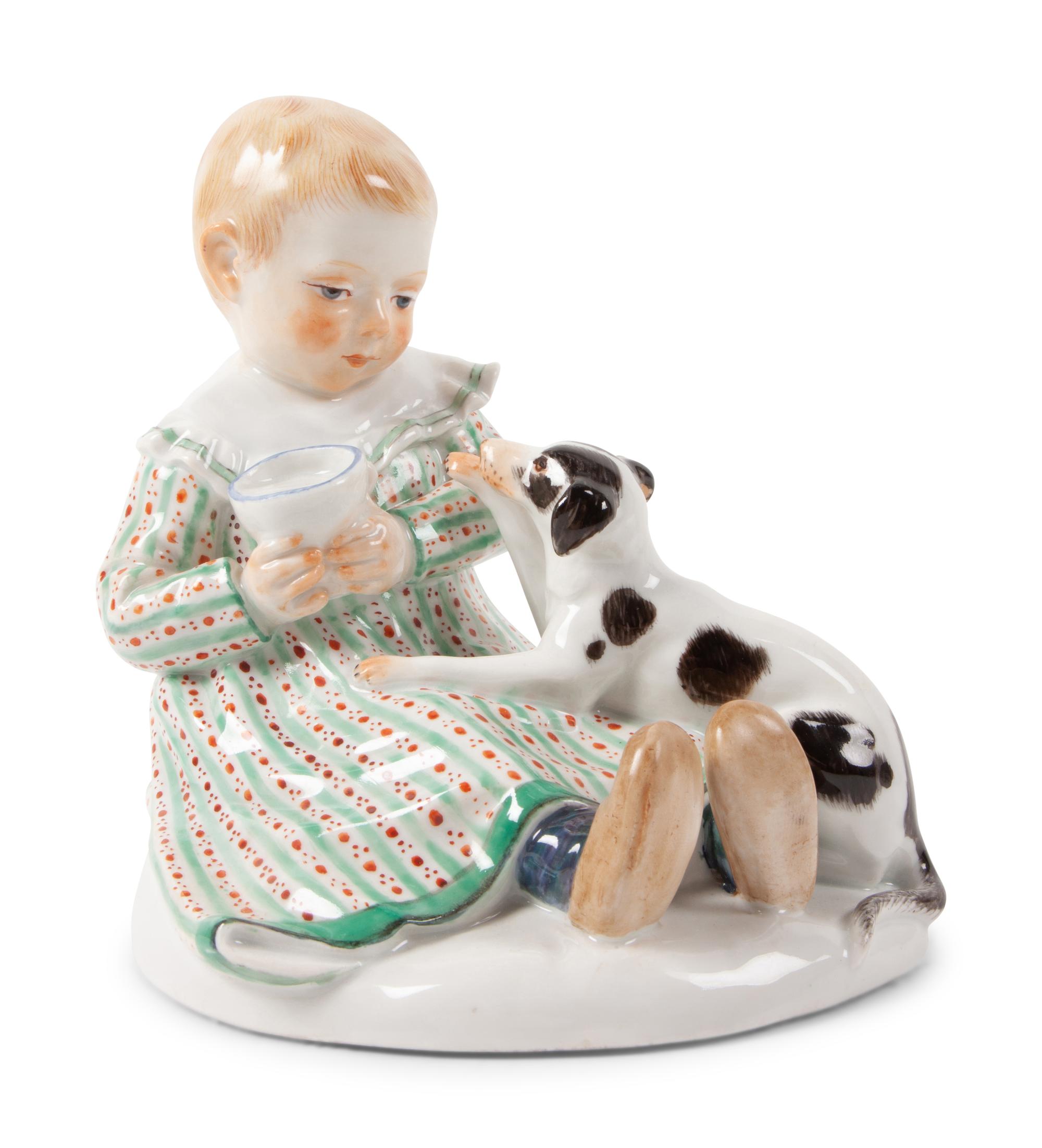 A Meissen Porcelain Figure of a Child with Dog